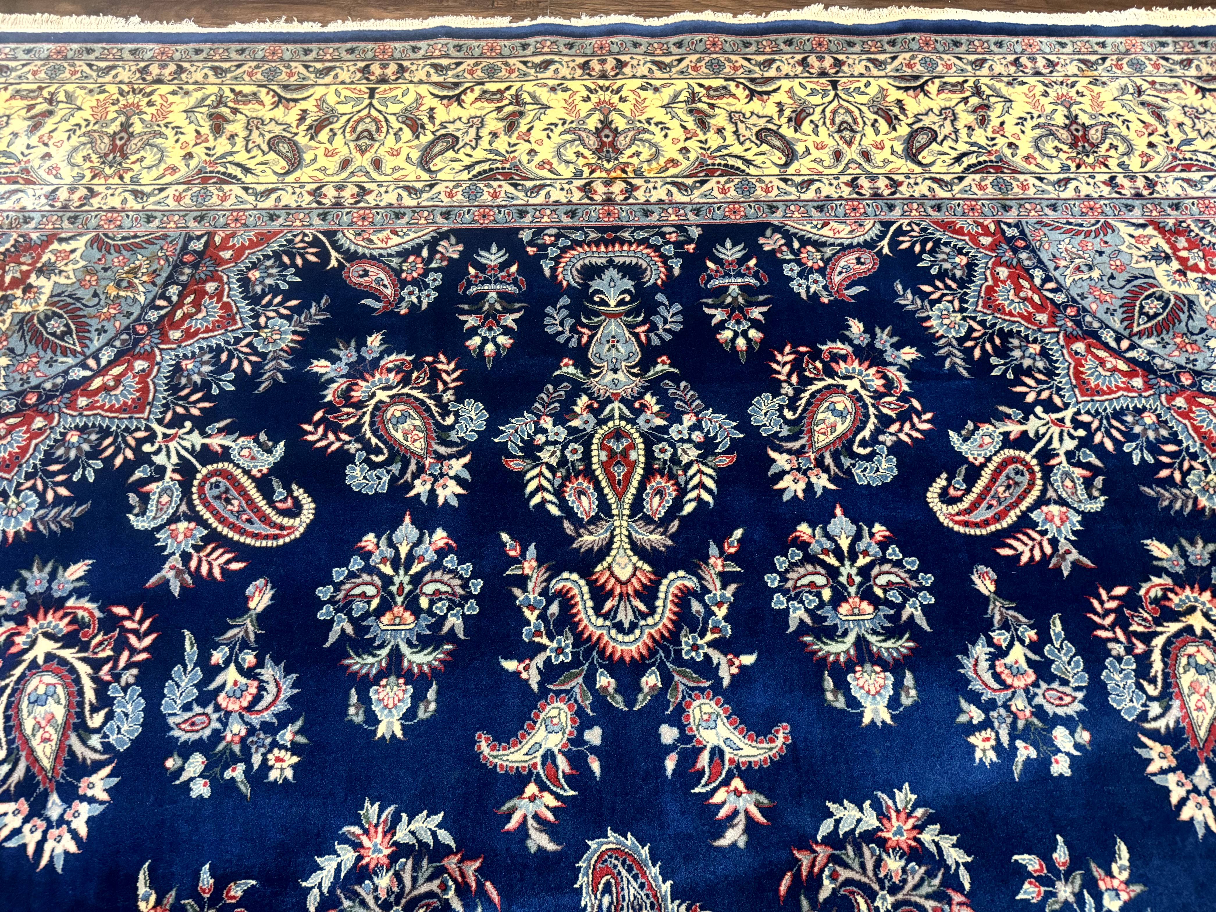 Sino Persian Kerman Rug 10x14, Blue and Beige, Floral Medallion, Fine 240 KPSI - Jewel Rugs