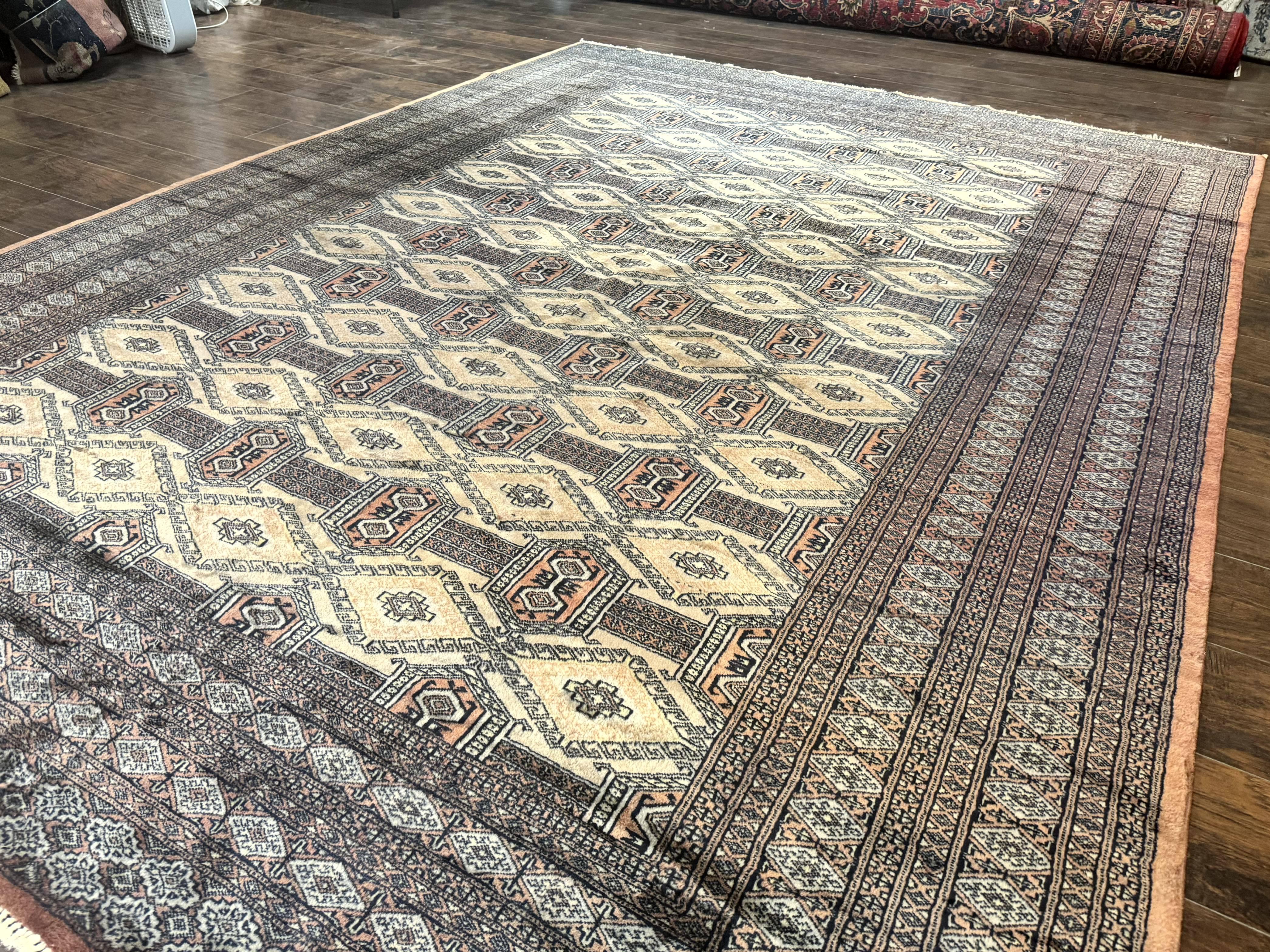 Turkoman Bokhara Rug 8x11, Camel Hair Color, Handmade Vintage Wool Pakistani Carpet - Jewel Rugs