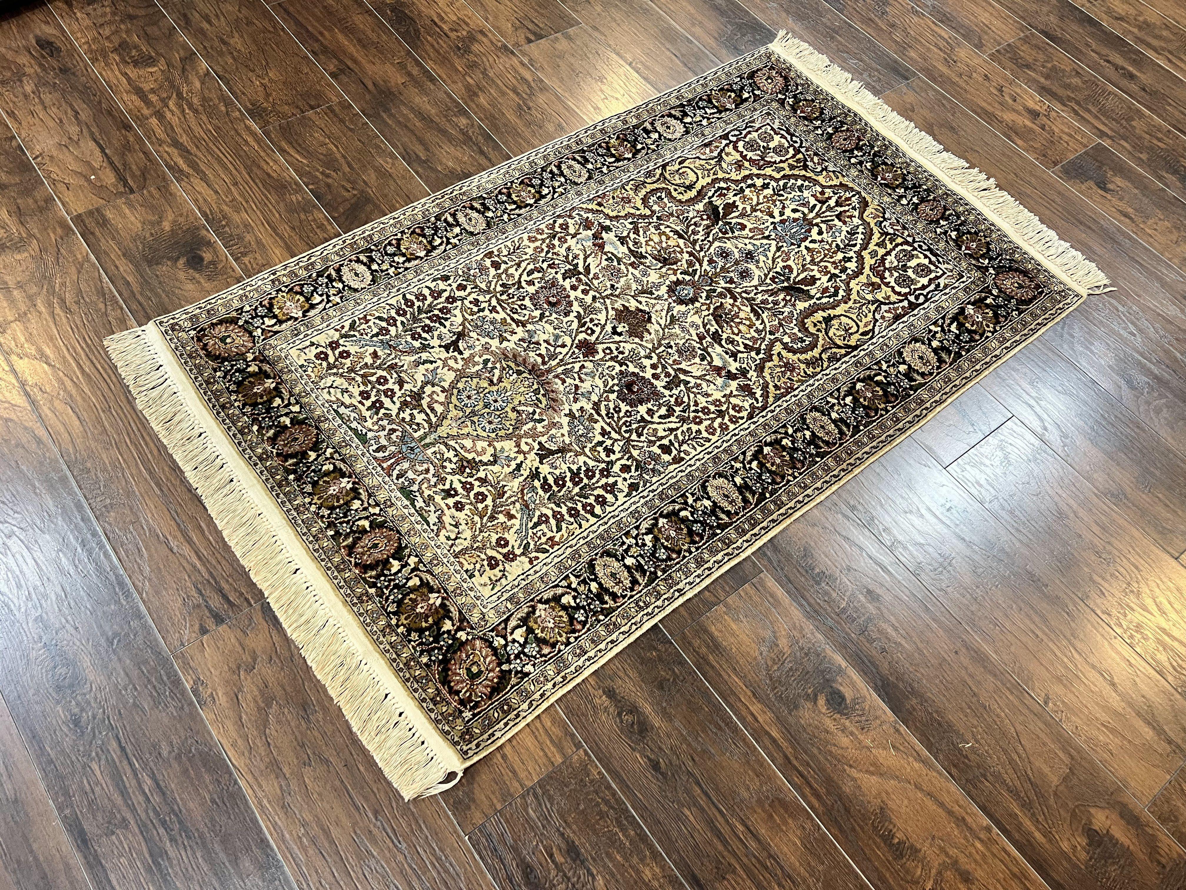 Turkish Kayseri Silk Rug 3x5, Tree of Life Silk Oriental Carpet, Birds Persian Vase Design, Hand Knotted Vintage Fine Rug, 340 KPSI - Jewel Rugs