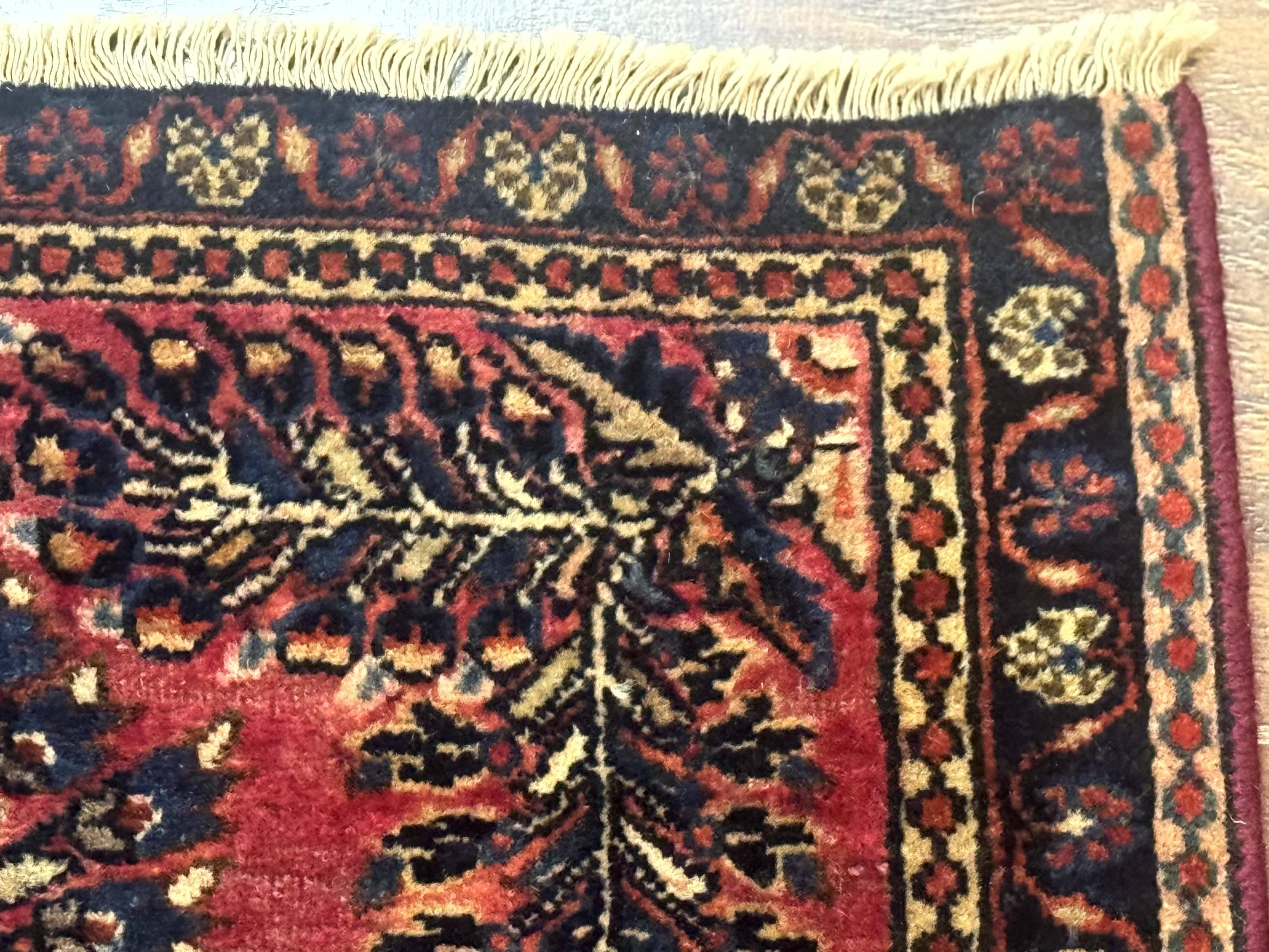 Small Antique Persian Sarouk Rug 2x2 ft, Red 1920s Wool Rug - Jewel Rugs