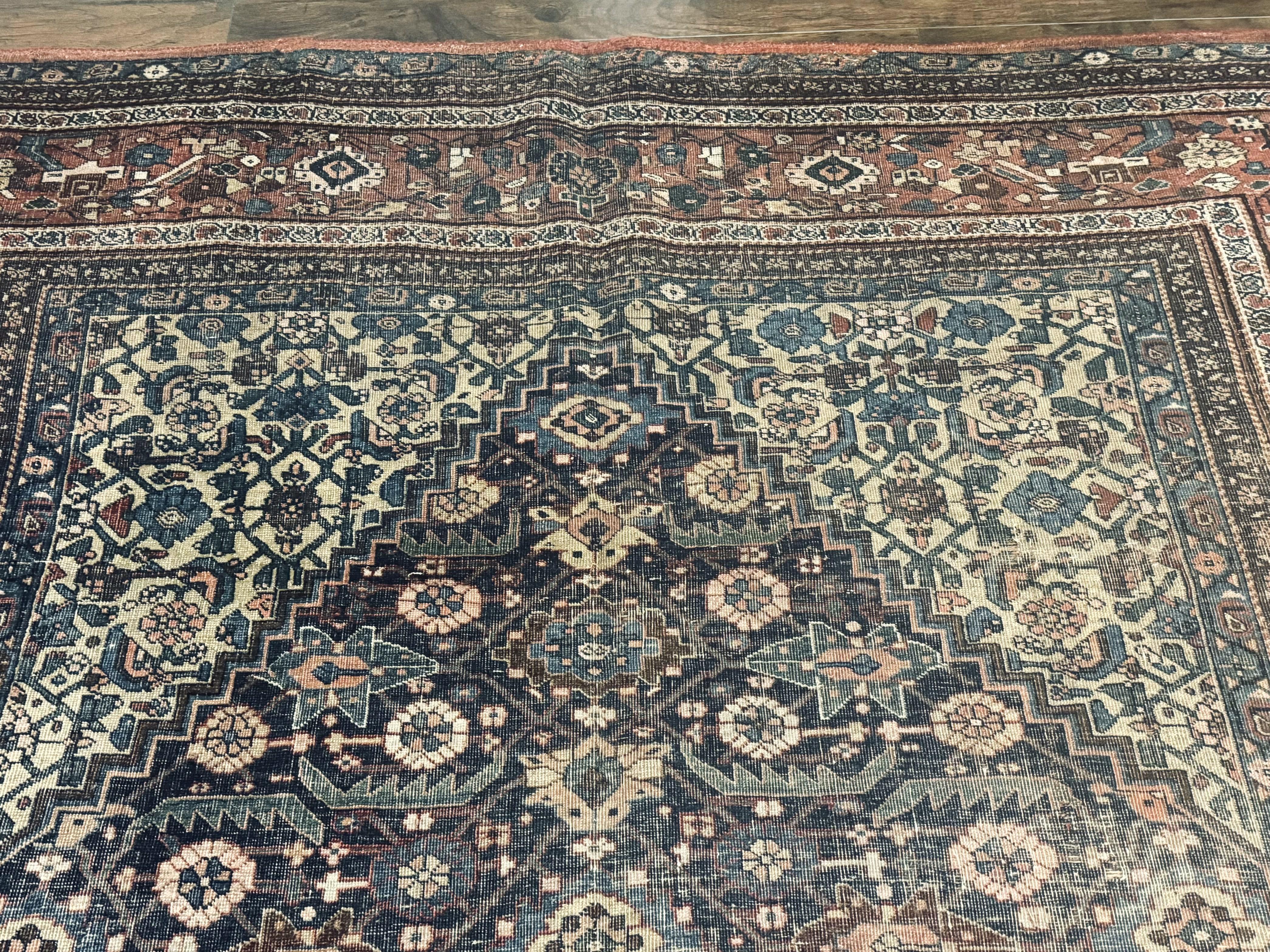 Antique Persian Bidjar Rug 8x15 – Navy Blue, Herati Pattern, Early 20th Century - Jewel Rugs