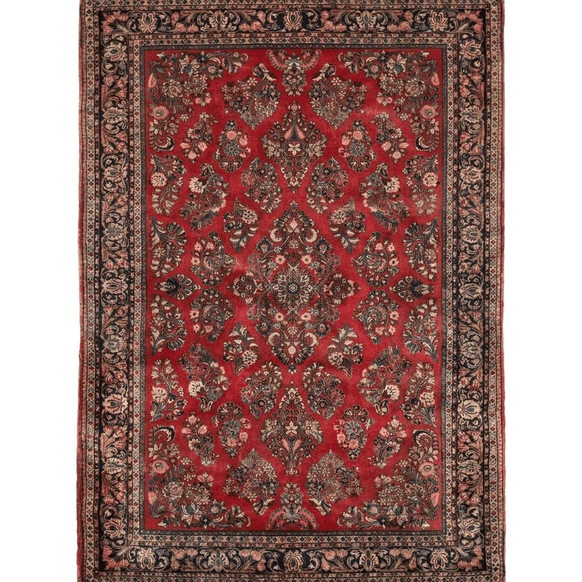 Sarouk Rug 4x6 – Red and Navy, Hand-Knotted Wool, Vintage Persian Carp ...