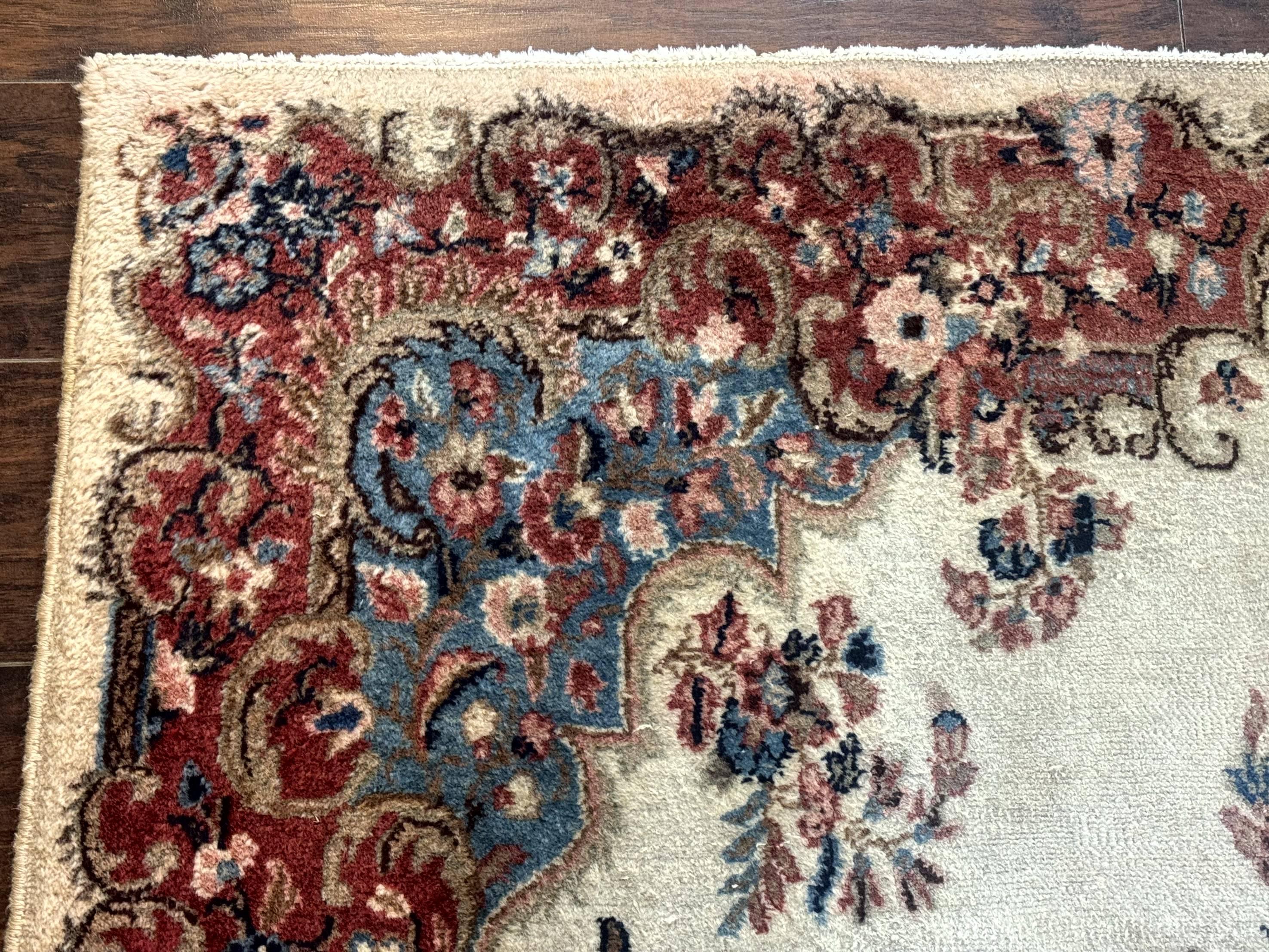 Square Persian Kerman Rug, Beige/Cream and Light Blue, Traditional Persian Rug, 5.5 x 5.5 ft - Jewel Rugs