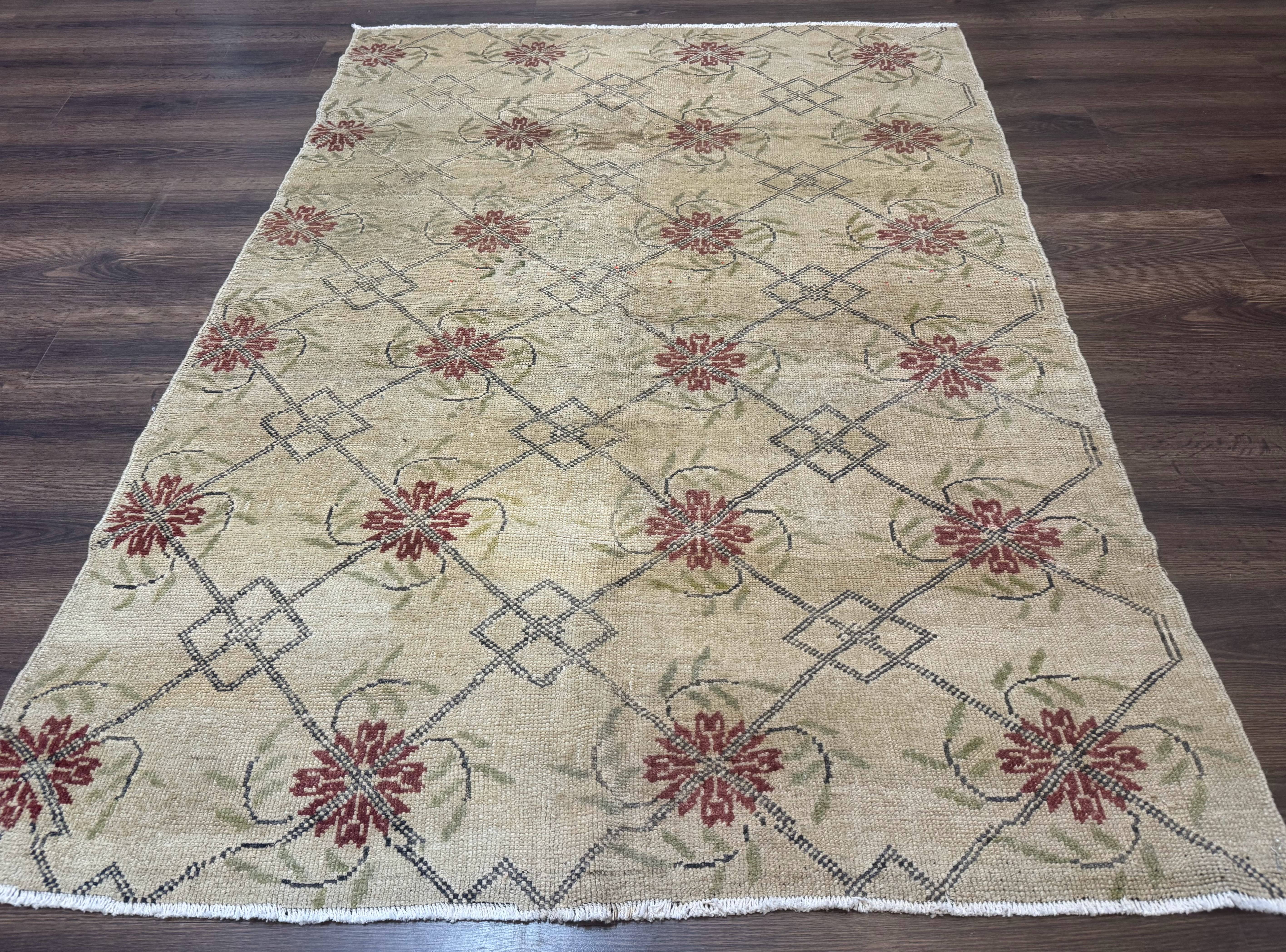 Turkish Rug 5x6, Oushak Carpet, Beige - Jewel Rugs