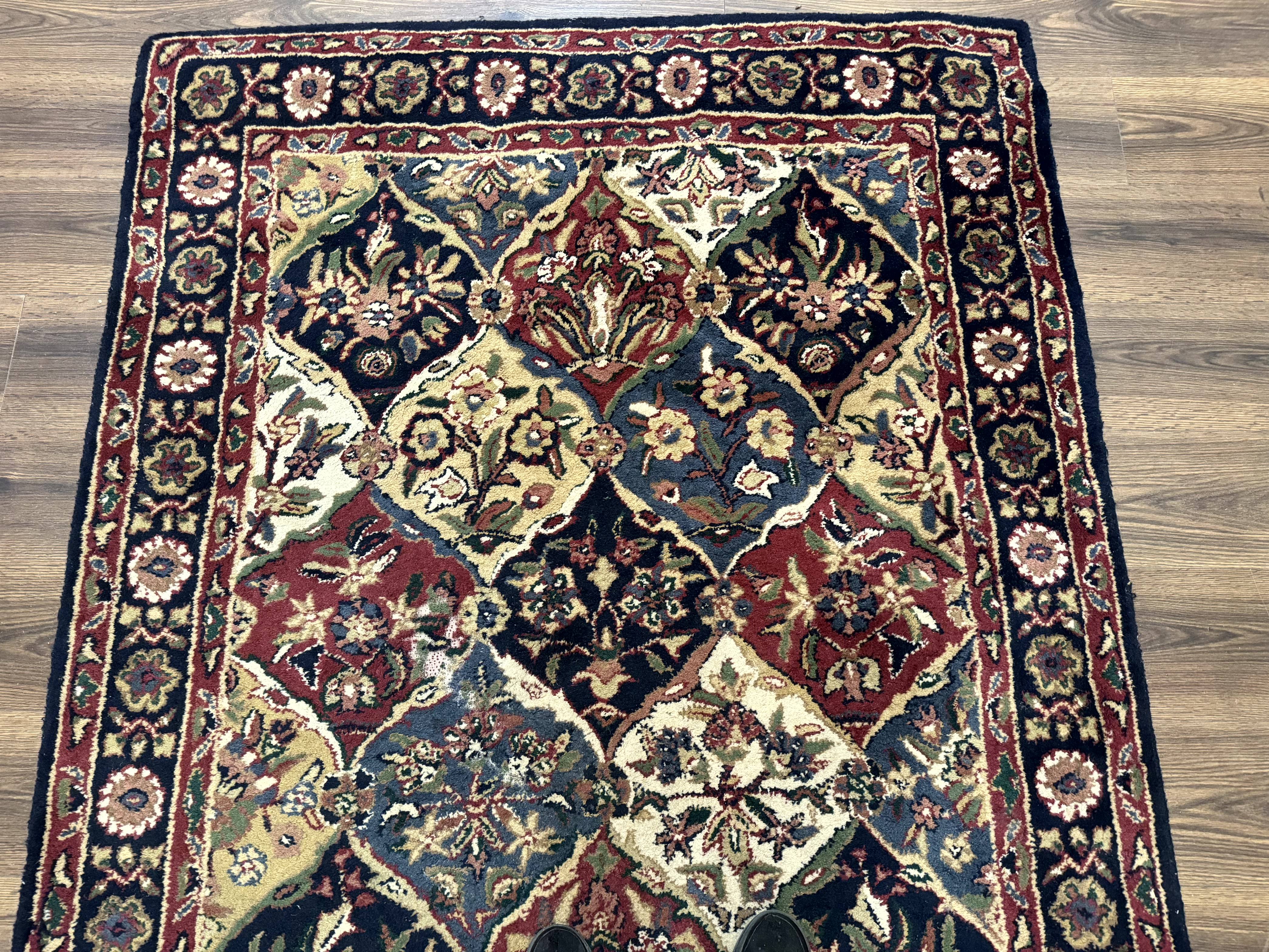 Panel Design Wool Rug 5x8 Multicolor Hand Tufted Vintage Carpet - Jewel Rugs