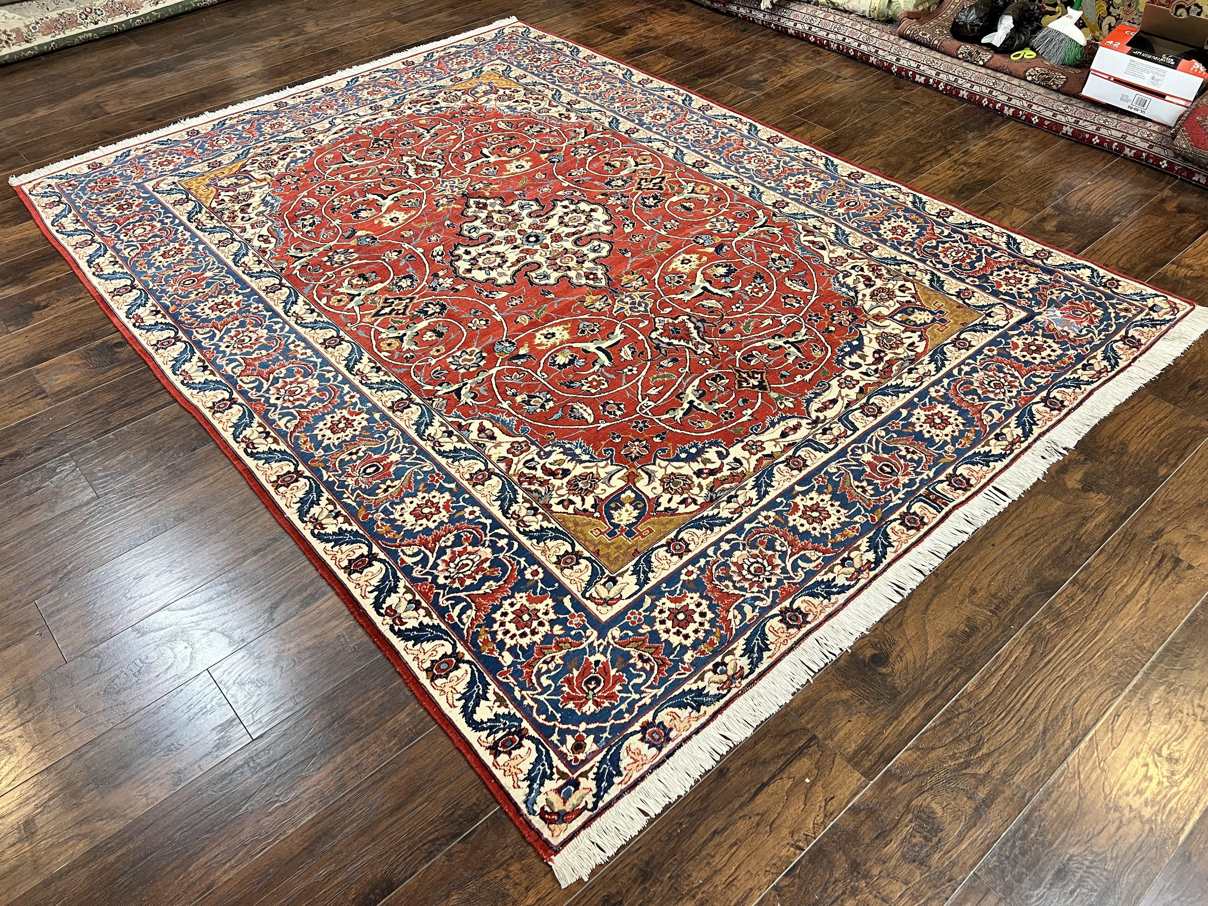 Red Persian Isfahan Rug 7x10 - Antique, Floral Medallion - Jewel Rugs
