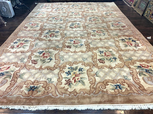 Indo Chinese Aubusson Wool Rug 11x16, Palace Sized Carpet, Oversized Handmade Vintage Rug, European Design