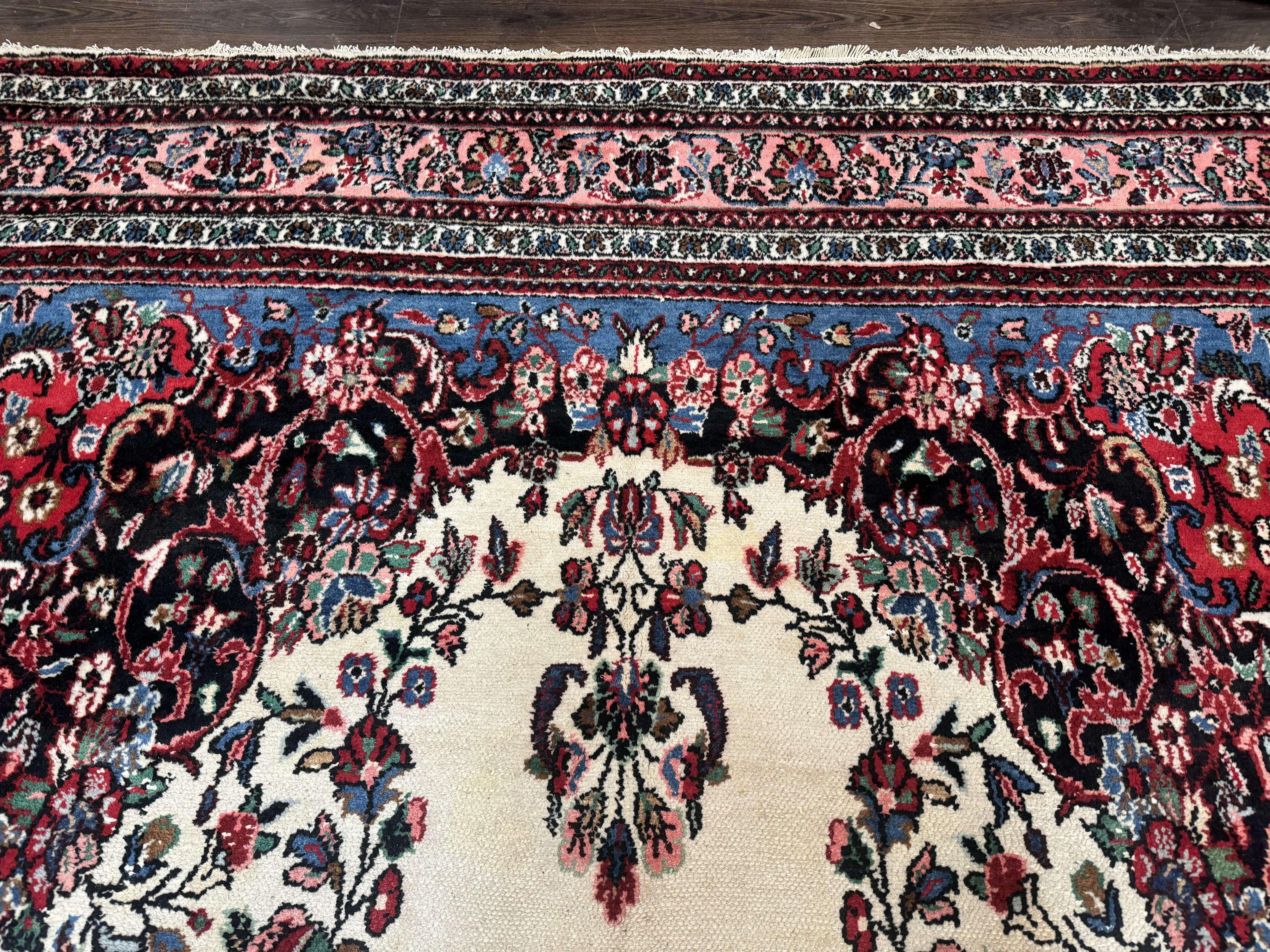 Palace Size Persian Rug 10 x 21 ft, Antique Hamadan Bibikabad Carpet, Handmade Antique Wool Oversized Rug, Ivory, Semi Open Field - Jewel Rugs