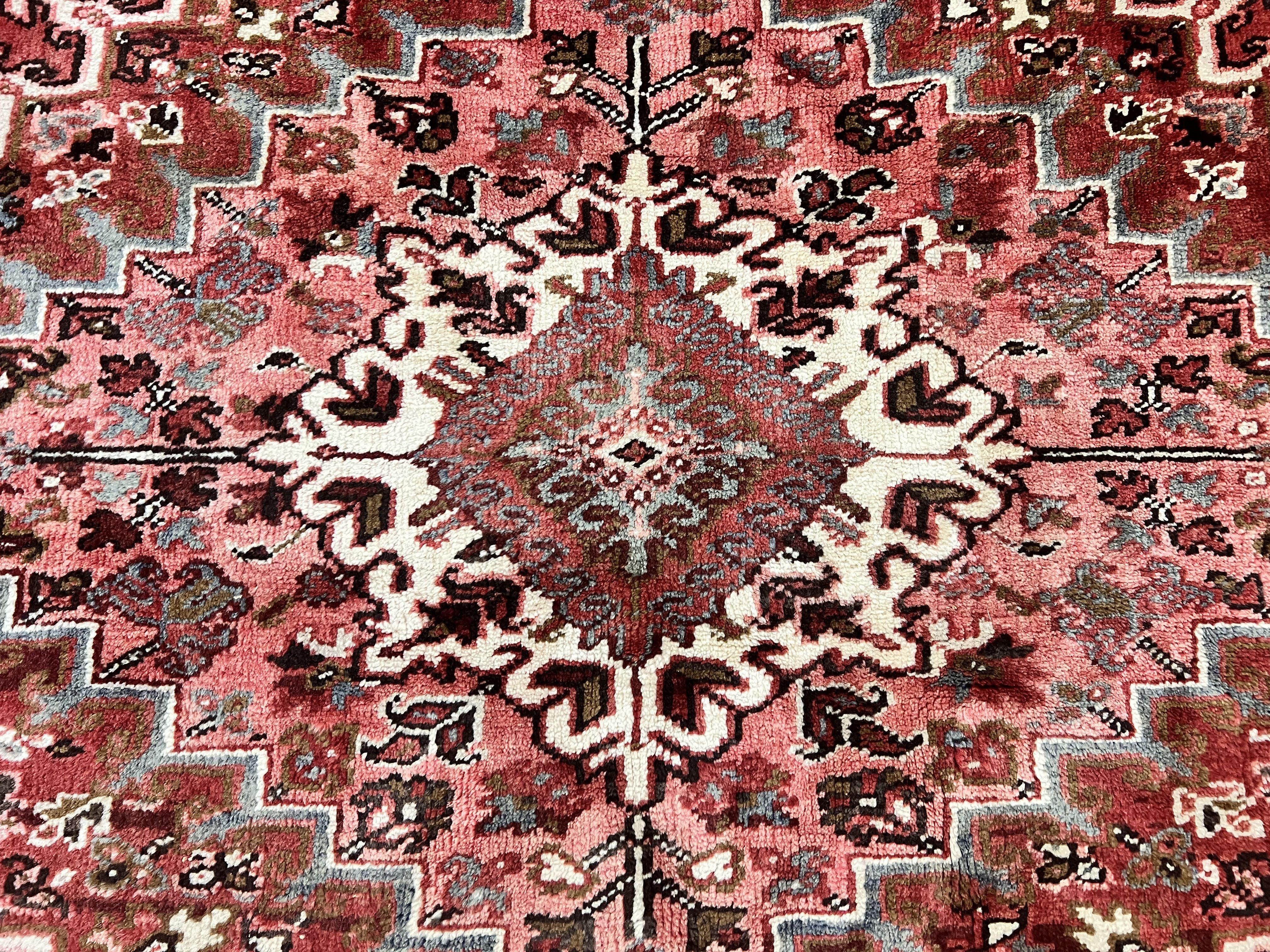 Large Persian Heriz Rug 10x13, Red and Cream Geometric Tribal Room Sized Handmade Wool Hand Knotted Semi Antique Decorative Oriental Carpet - Jewel Rugs