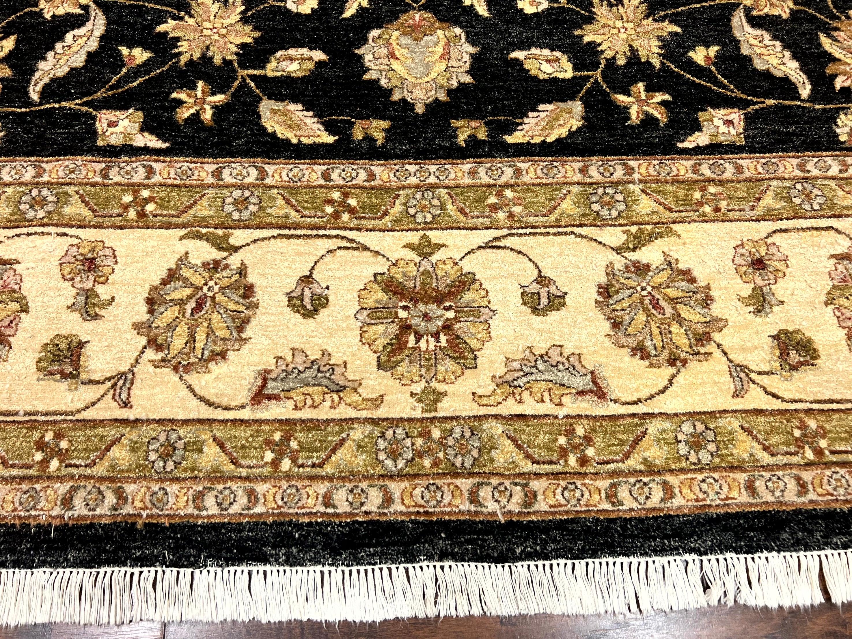 Indo Persian Rug 10x14, Charcoal and Beige, Floral Allover, Handmade Vintage Wool Carpet - Jewel Rugs