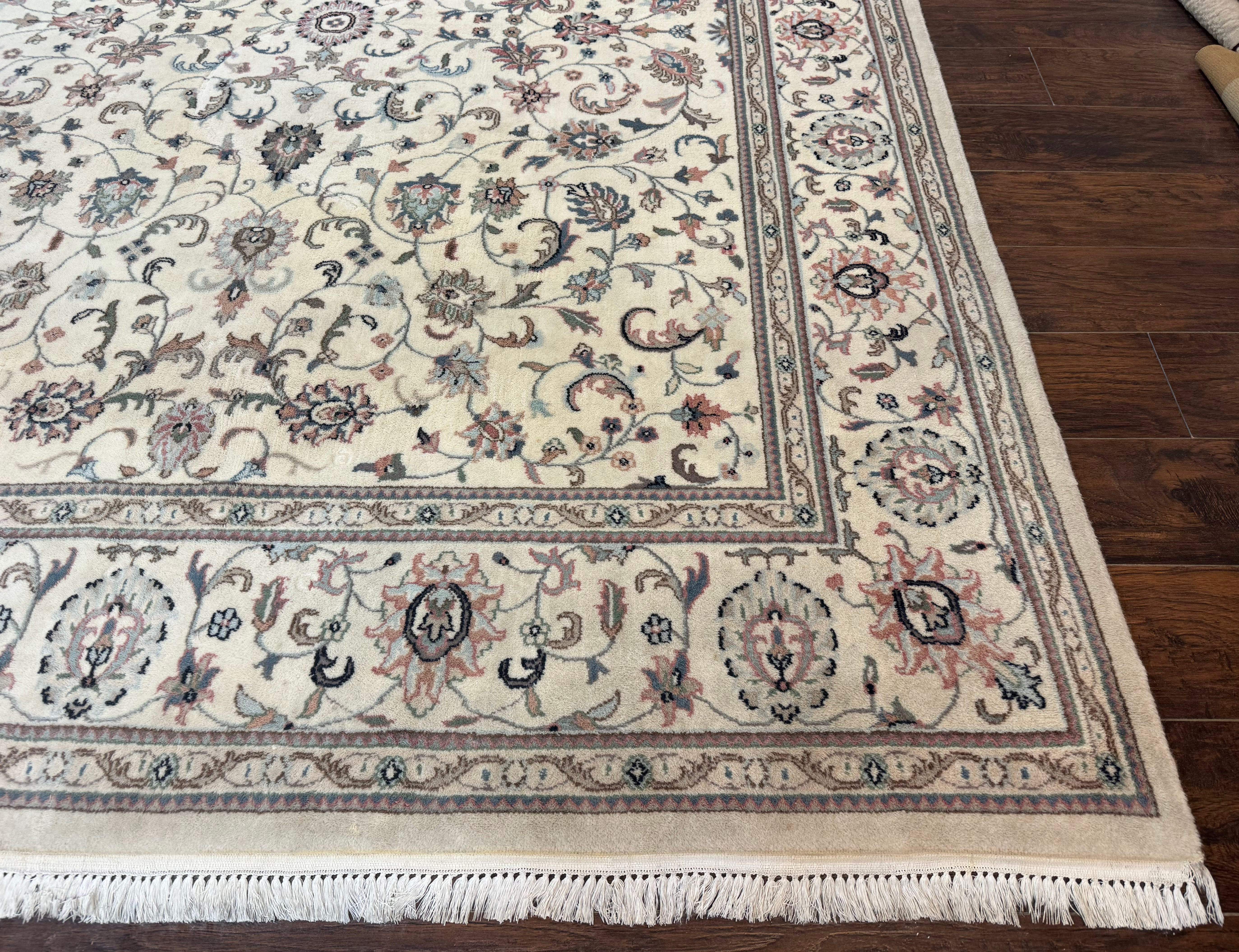 Indo Persian Rug 8x10 – Ivory Wool Floral Allover Oriental Carpet - Jewel Rugs