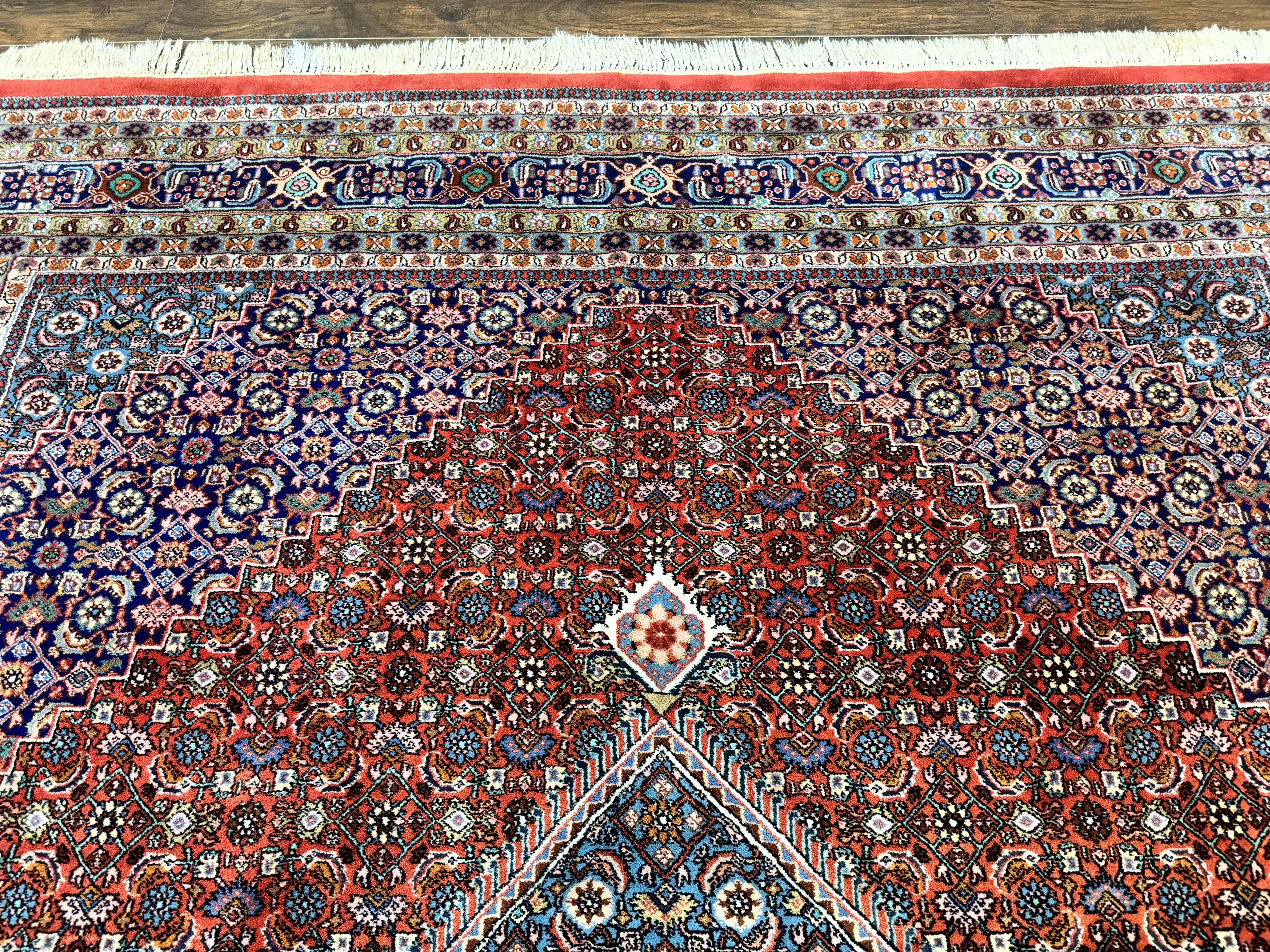 Indo Persian Bidjar Rug 8x10, Red Navy Blue, Herati Mahi Pattern, Vintage Handmade Wool Carpet - Jewel Rugs