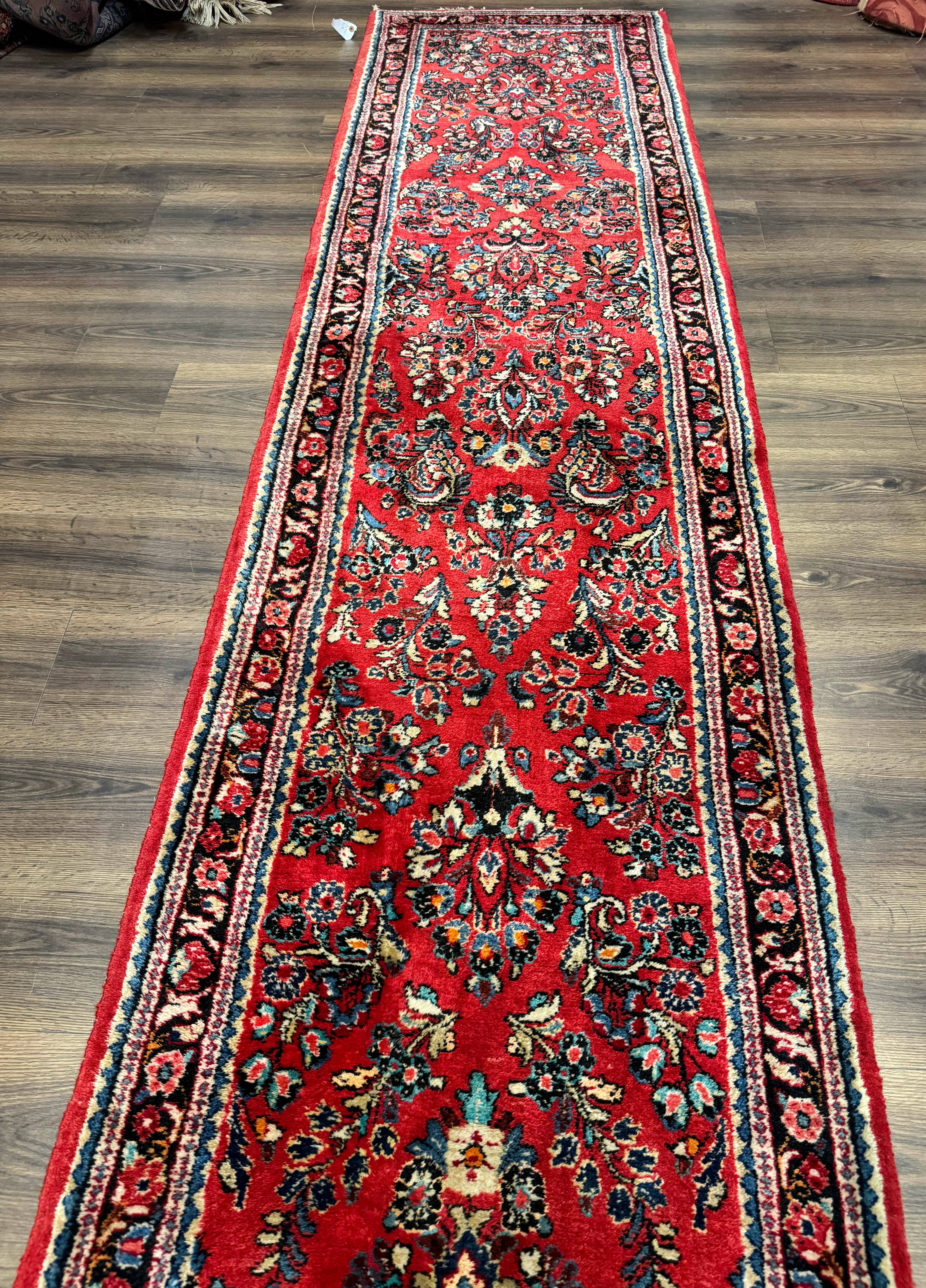 Long Persian Sarouk Runner Rug 2.9 x 21, Rare Size for Long Hallway, Wool, Vintage, Floral, Red - Jewel Rugs
