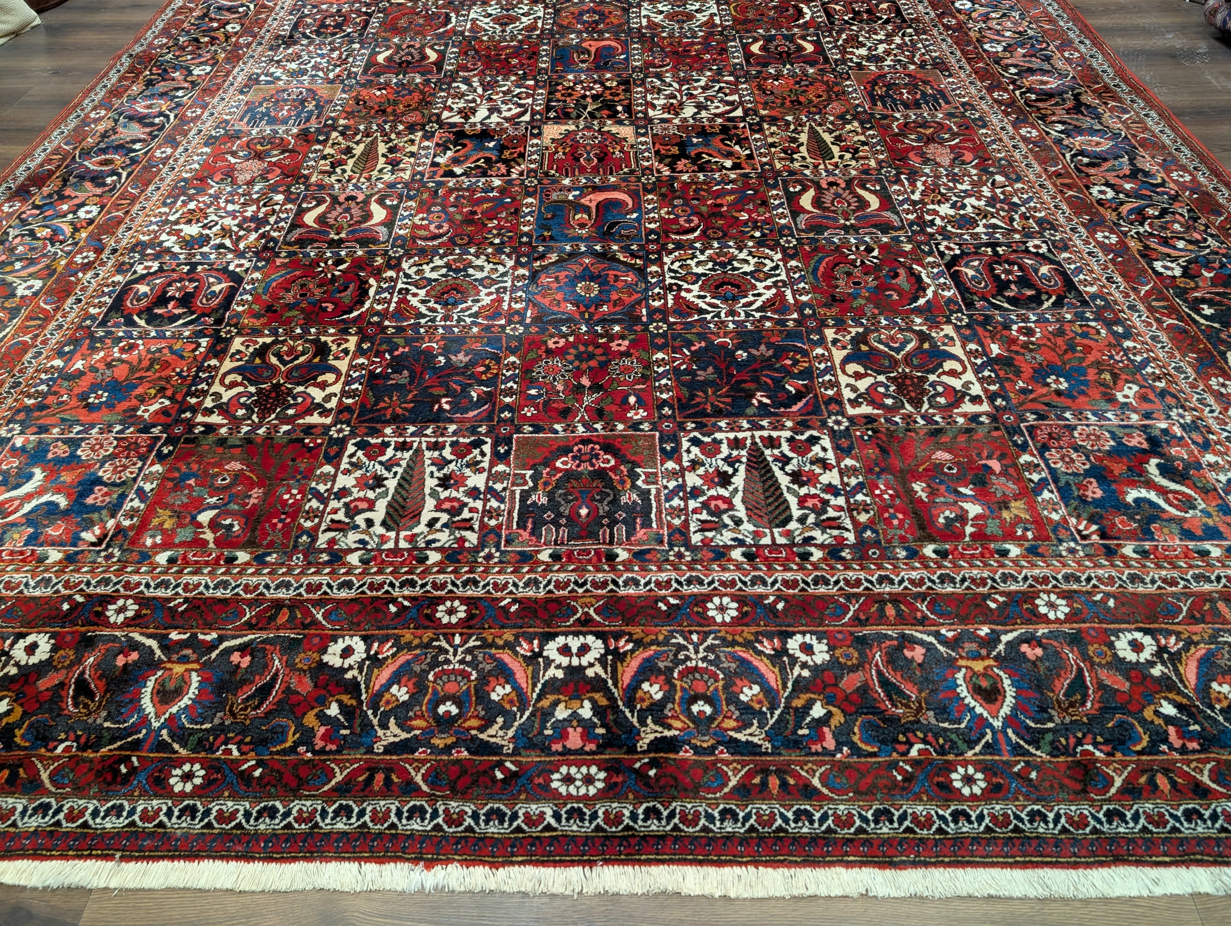 Persian Bakhtiari Panel Design Rug 10x13 – Red, Navy & Ivory, Wool - Jewel Rugs