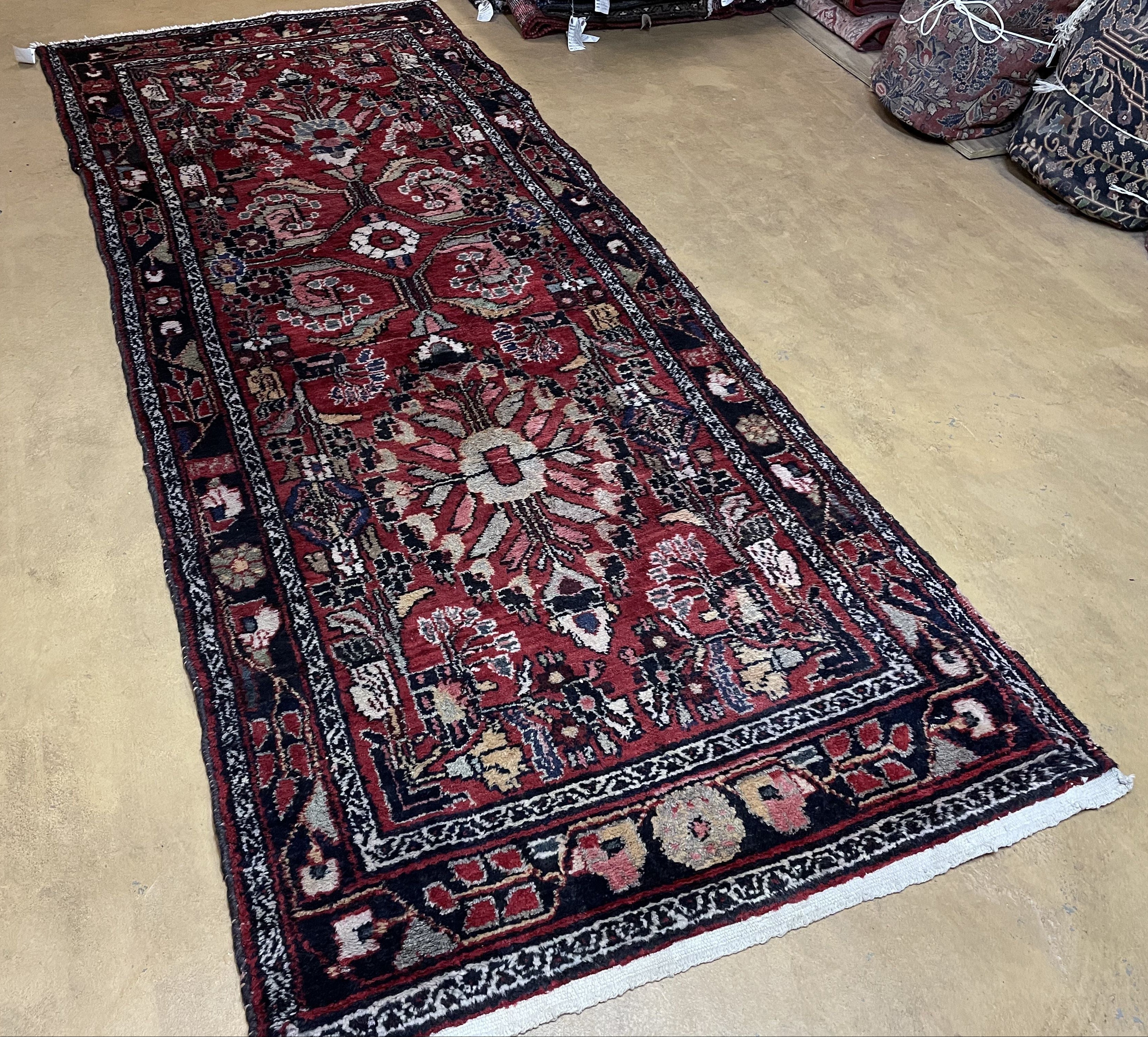 3' 4" X 9' Antique Handmade Wool Rug Runner Floral Organic Dyes Red Nice - Jewel Rugs