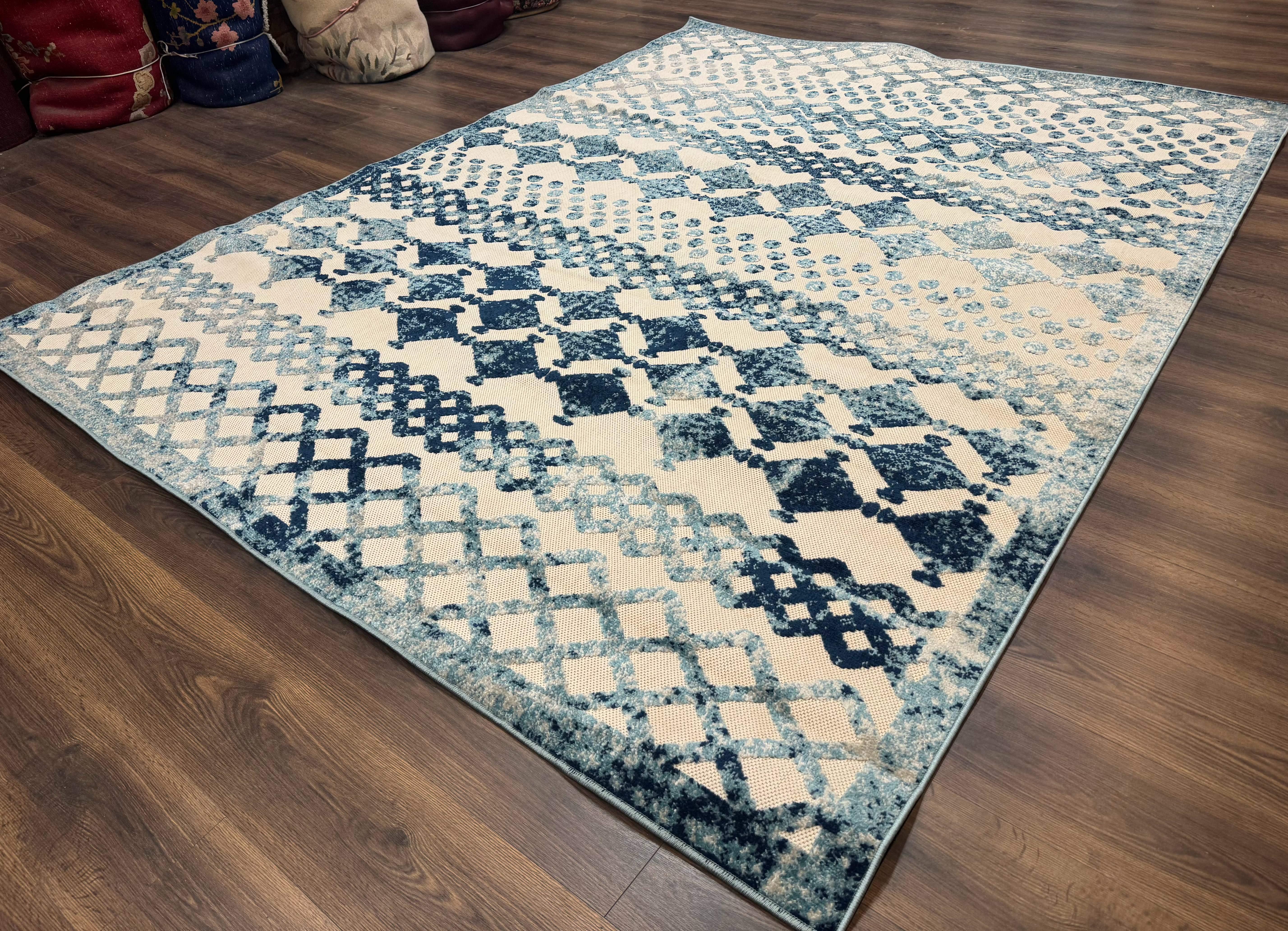 Modern Rug 8x10, Abstract Rug, Oat and Blue, Raised Pattern, Modway Rug Collection - Jewel Rugs