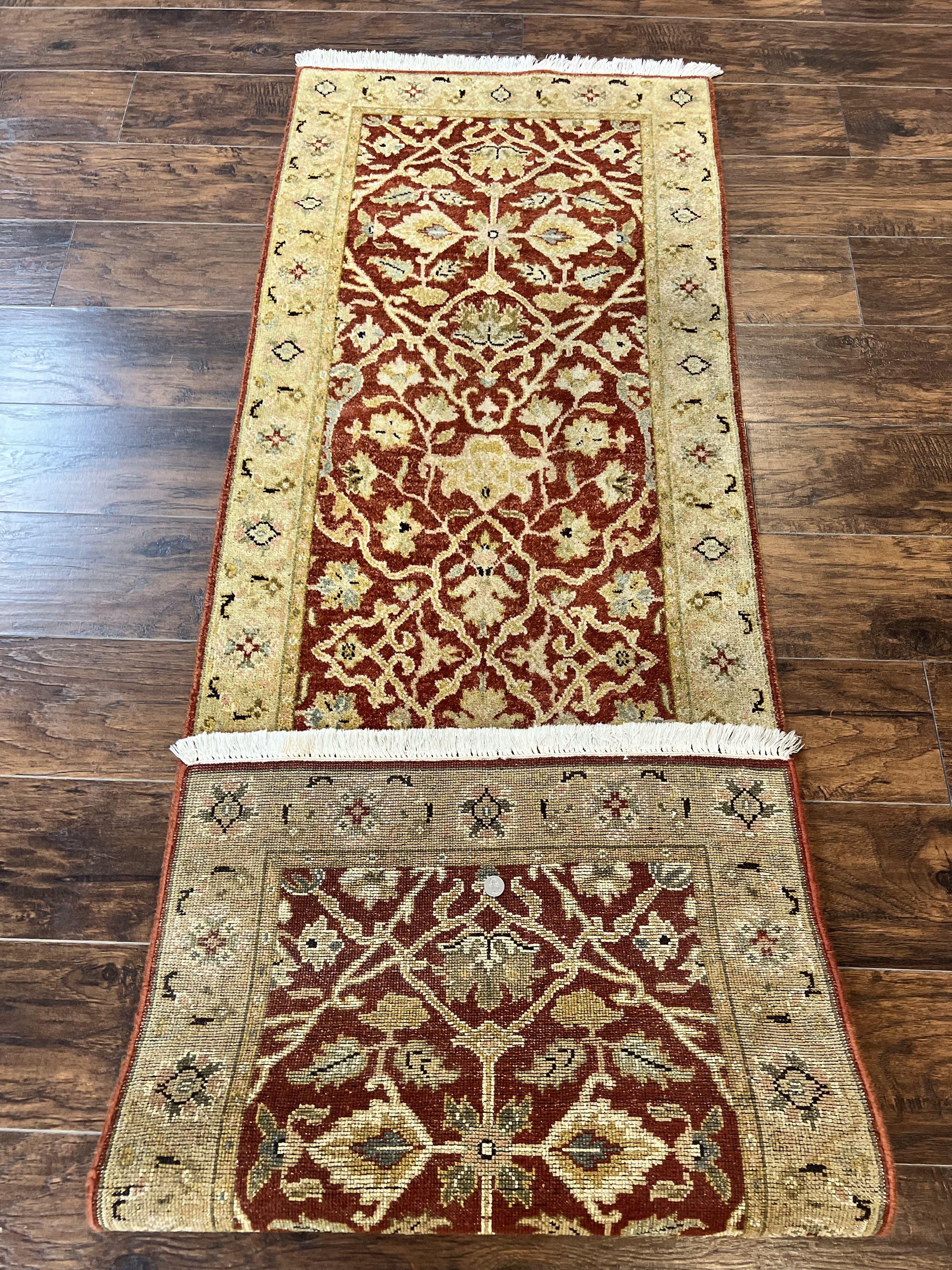 Pakistani Chobi Runner Rug 2.6 x 8, Pak Persian Oriental Rug for Hallway, Maroon Tan-Gold, Handmade Wool 8ft Runner for Hallway, Vintage Rug - Jewel Rugs