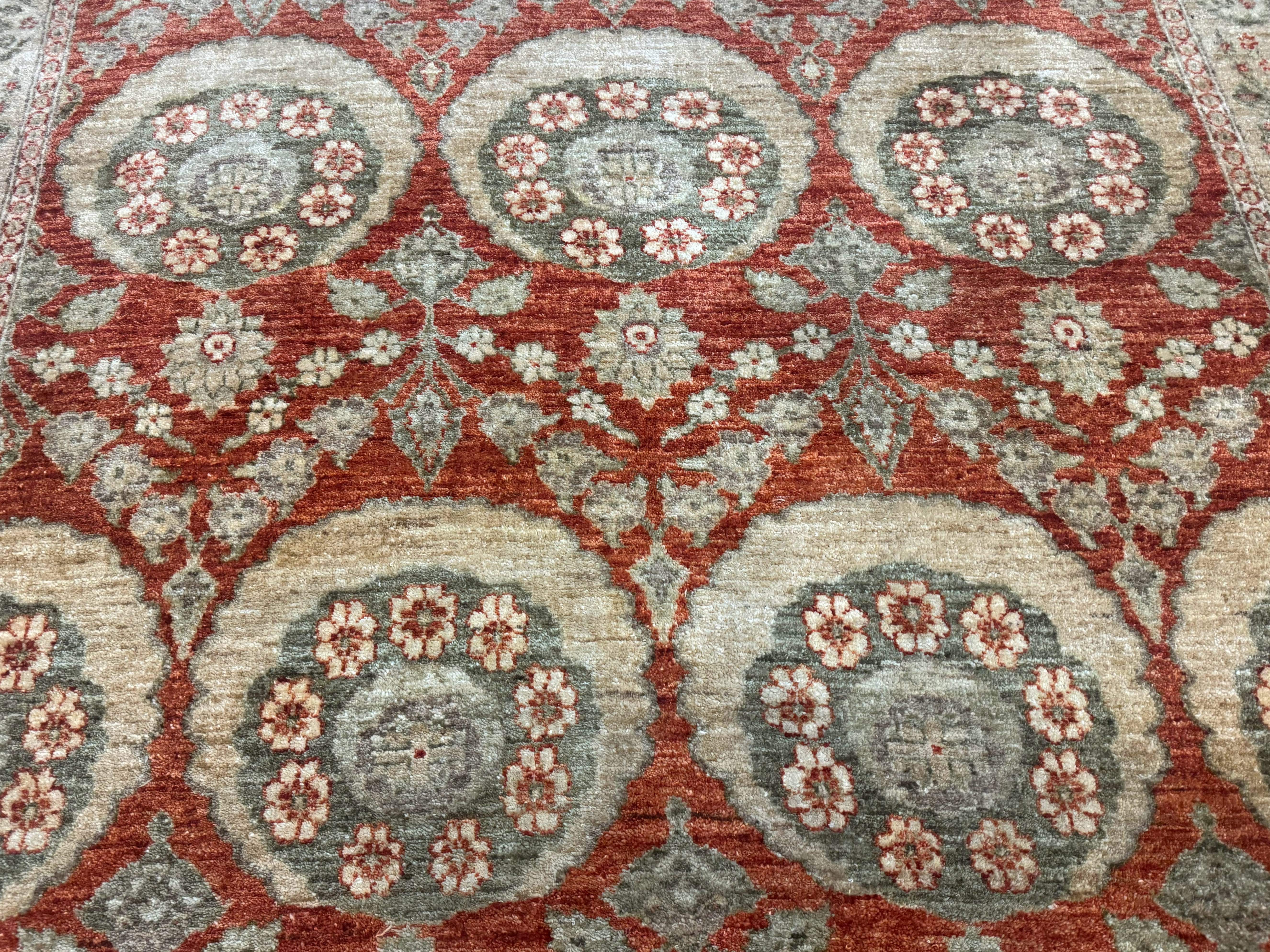 Pakistani Peshawar Wide Runner Rug 6x15 ft, Light Rust Red & Gold, Hand-Knotted Wool Chobi Carpet - Jewel Rugs