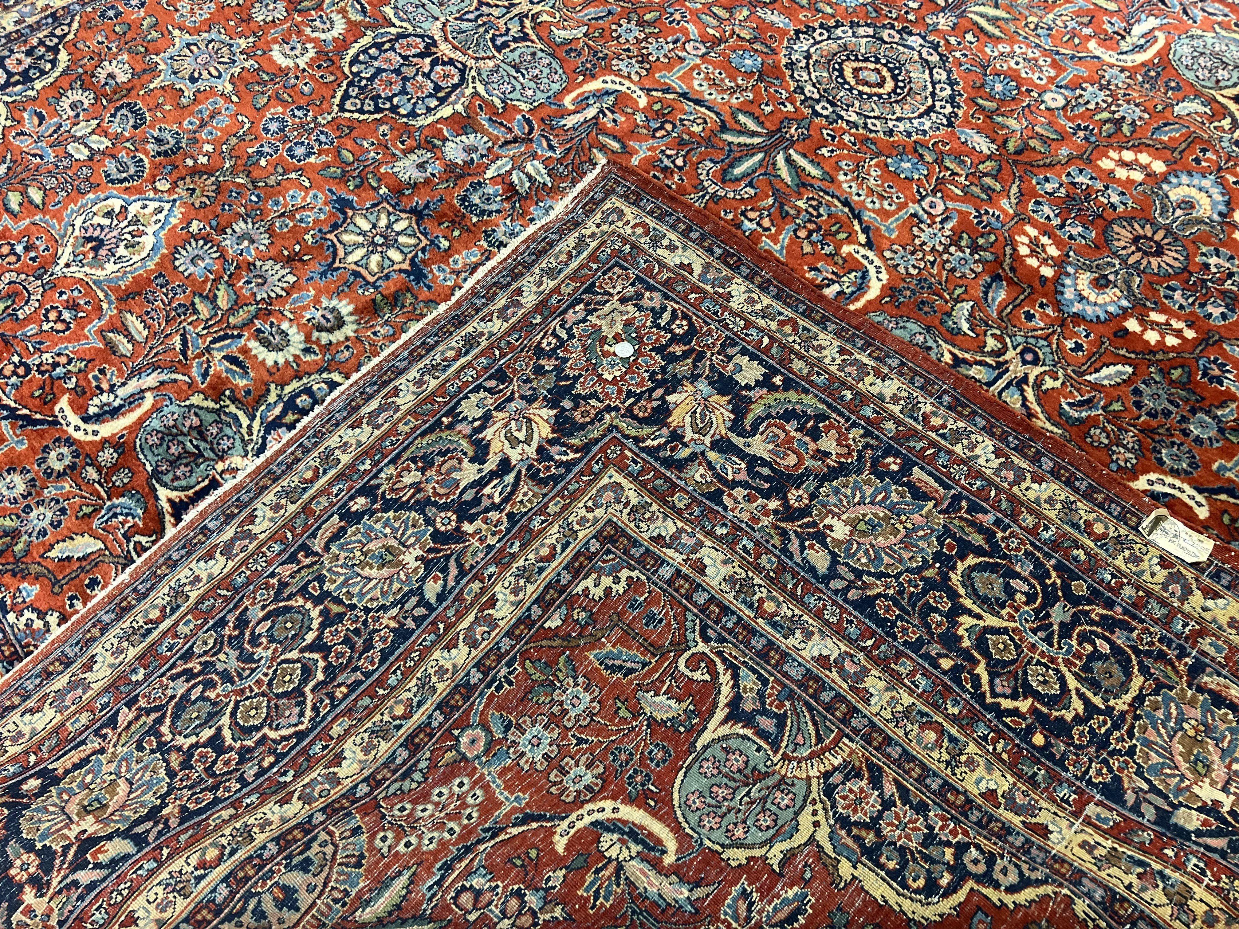 Persian Sarouk Rug 9x12, Red and Dark Blue Floral Allover Antique Persian Carpet, Handmade Wool Qazvin Rug - Jewel Rugs