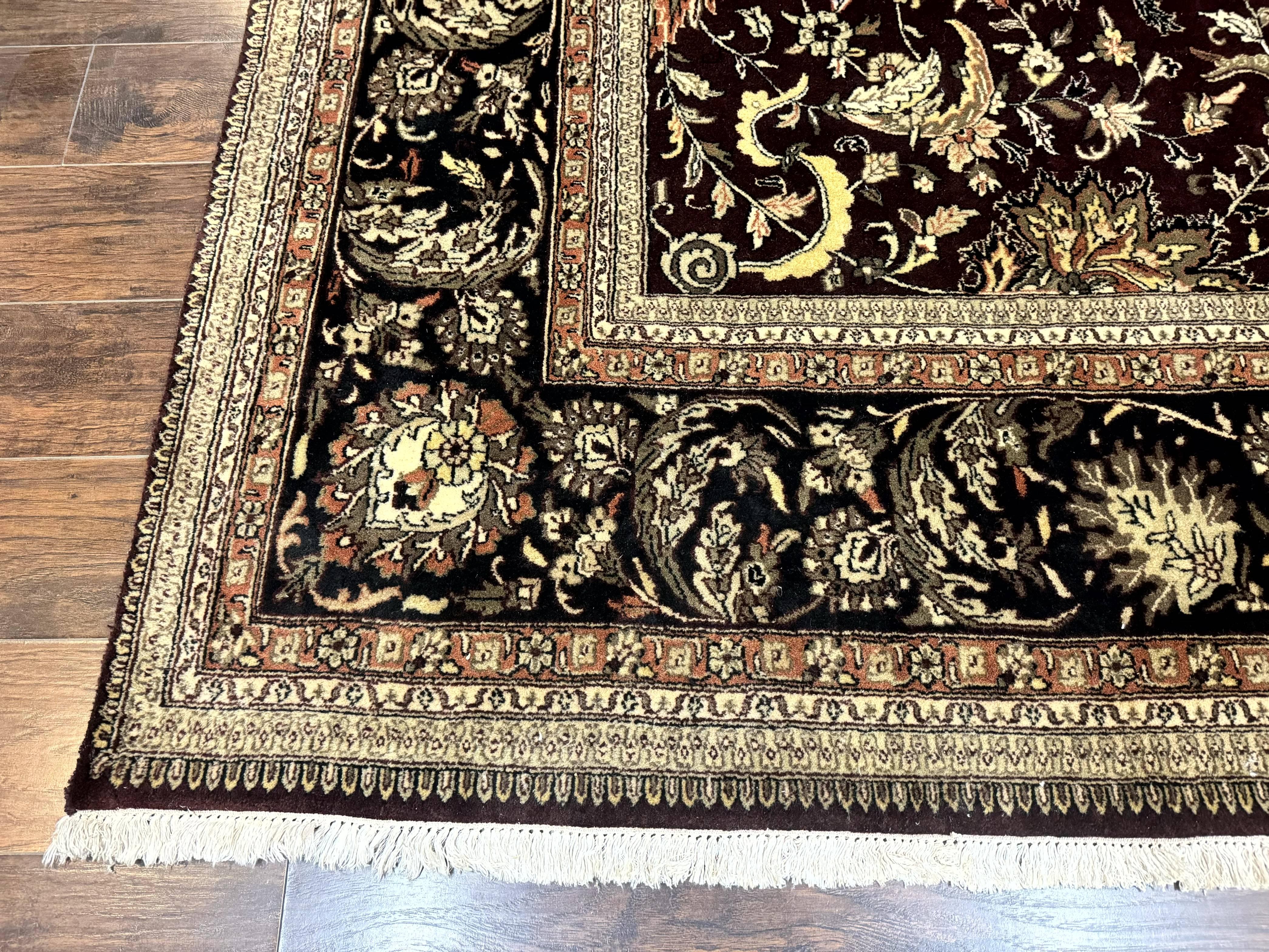 Indo Persian Rug 10x14, Floral Allover, Handmade Vintage Wool Rug, Dark Maroon/Plum and Black - Jewel Rugs