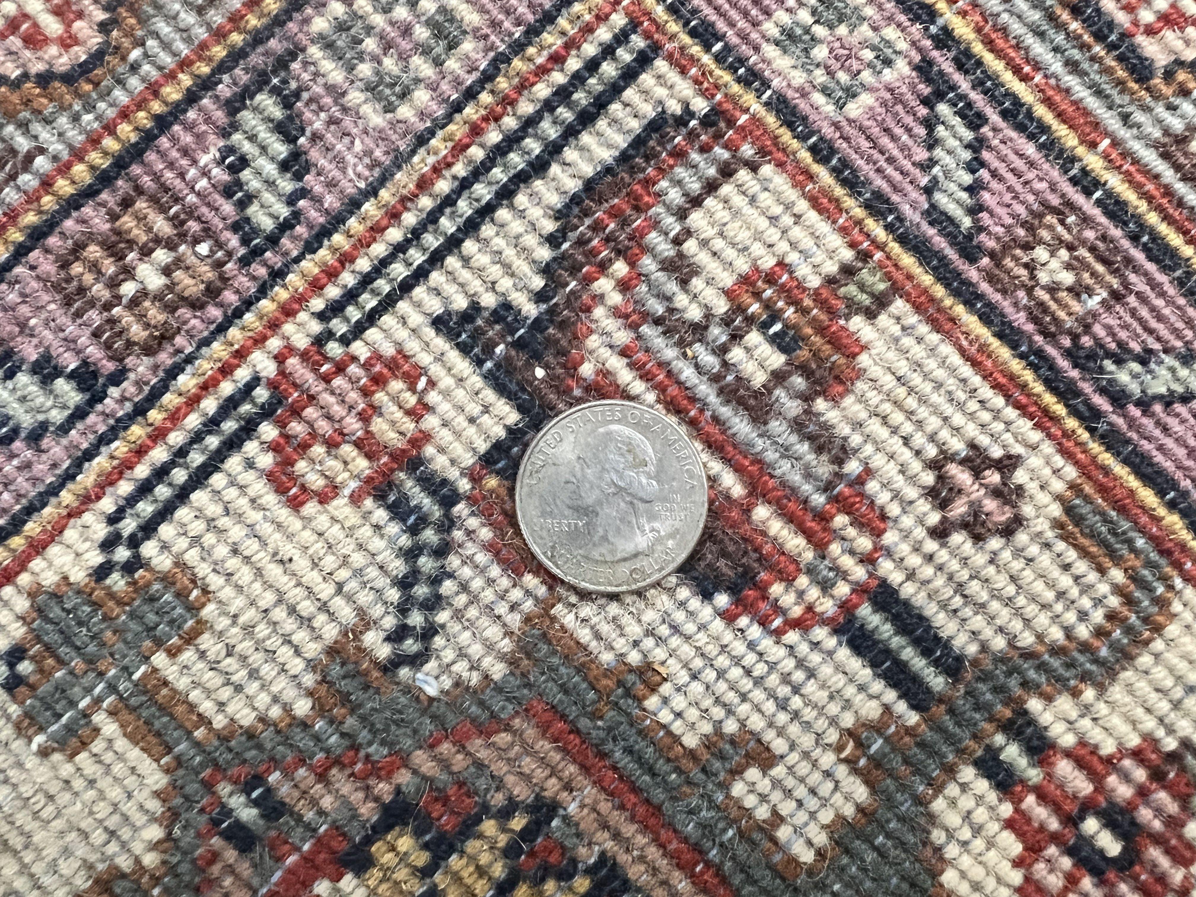 Indo Persian Bidjar Rug 8x10, Purple and Ivory Hand Knotted Wool Vintage Oriental Carpet, Herati Mahi Pattern, 8 x 10 Traditional Fine Rug - Jewel Rugs