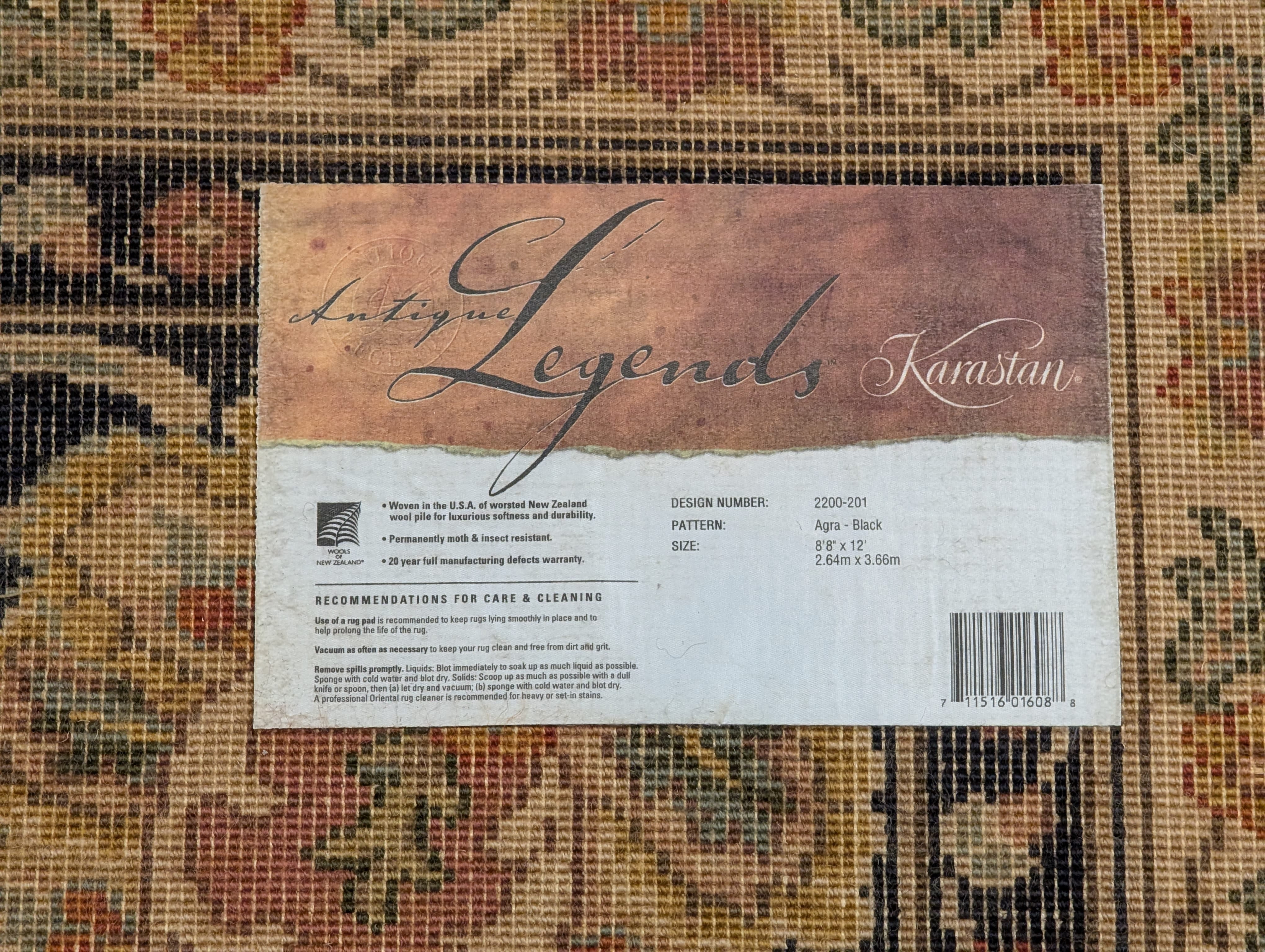 Karastan Rug 8.8 x 12 Antique Legends Agra Black Wool Carpet - Jewel Rugs