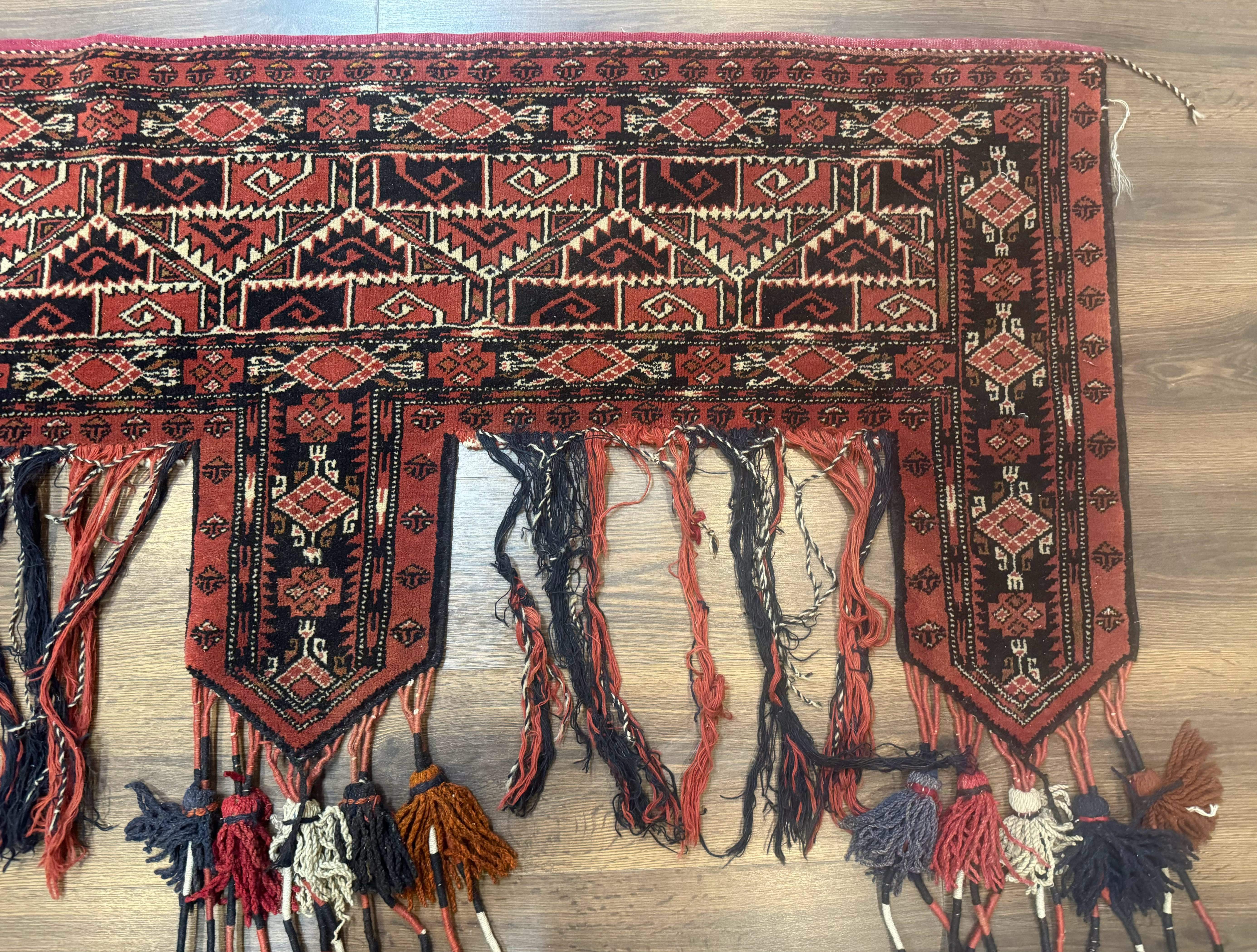 Persian Turkoman Tribal Door Hanging, Tent Header, Wool, Handmade, Red Black, Tribal Collectible - Jewel Rugs