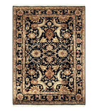 Indo Mahal Sultanabad Rug 8x11, Vintage Indian Oriental Carpet, Wool Handmade Floral Rug 8 x 11 ft, Black Beige Tan, Large Flowers Allover