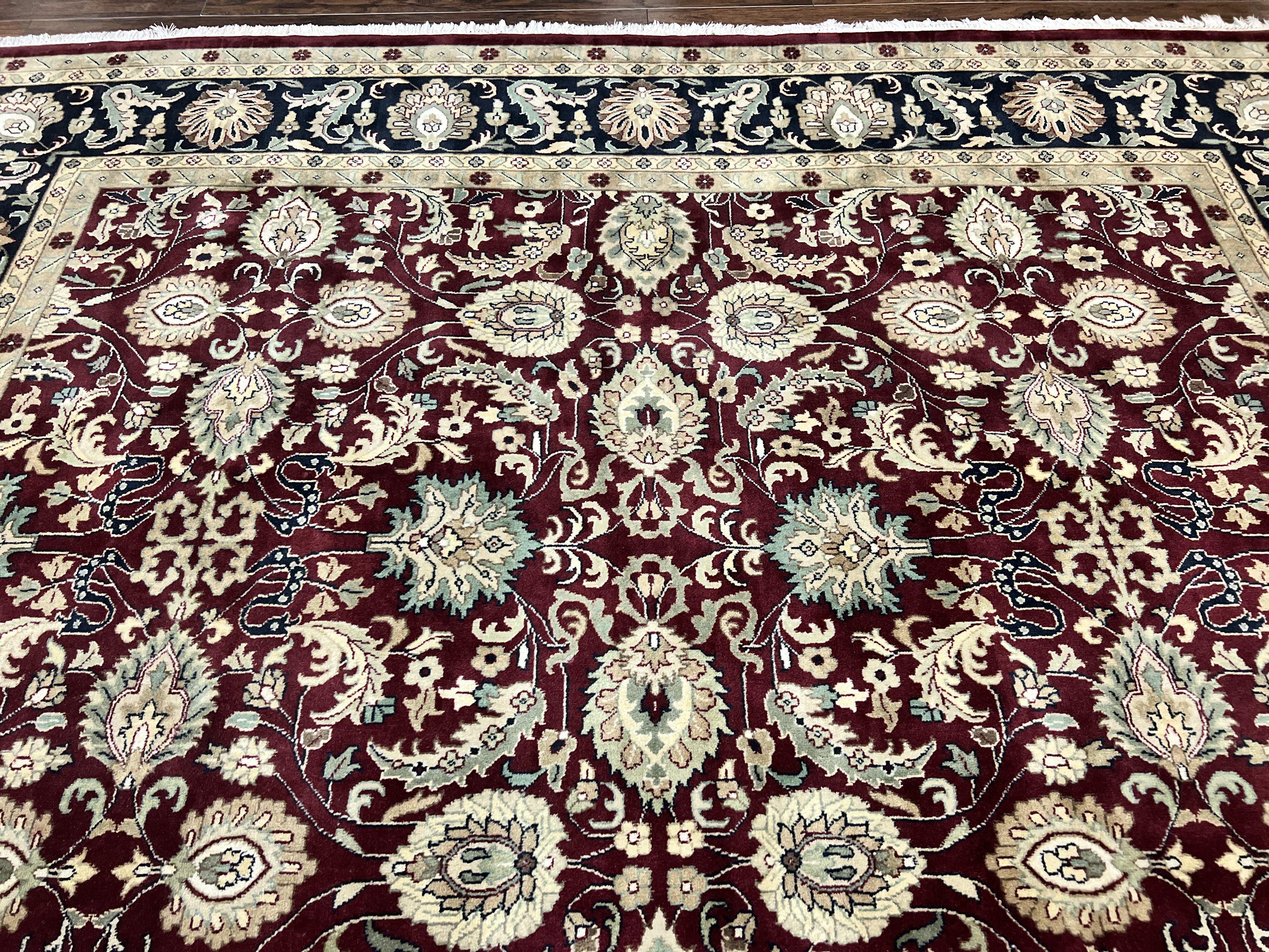 Indo Persian Rug 10x14, Floral Allover, Maroon, Handmade Hand Knotted VIntage Wool Rug, Large Oriental Carpet - Jewel Rugs