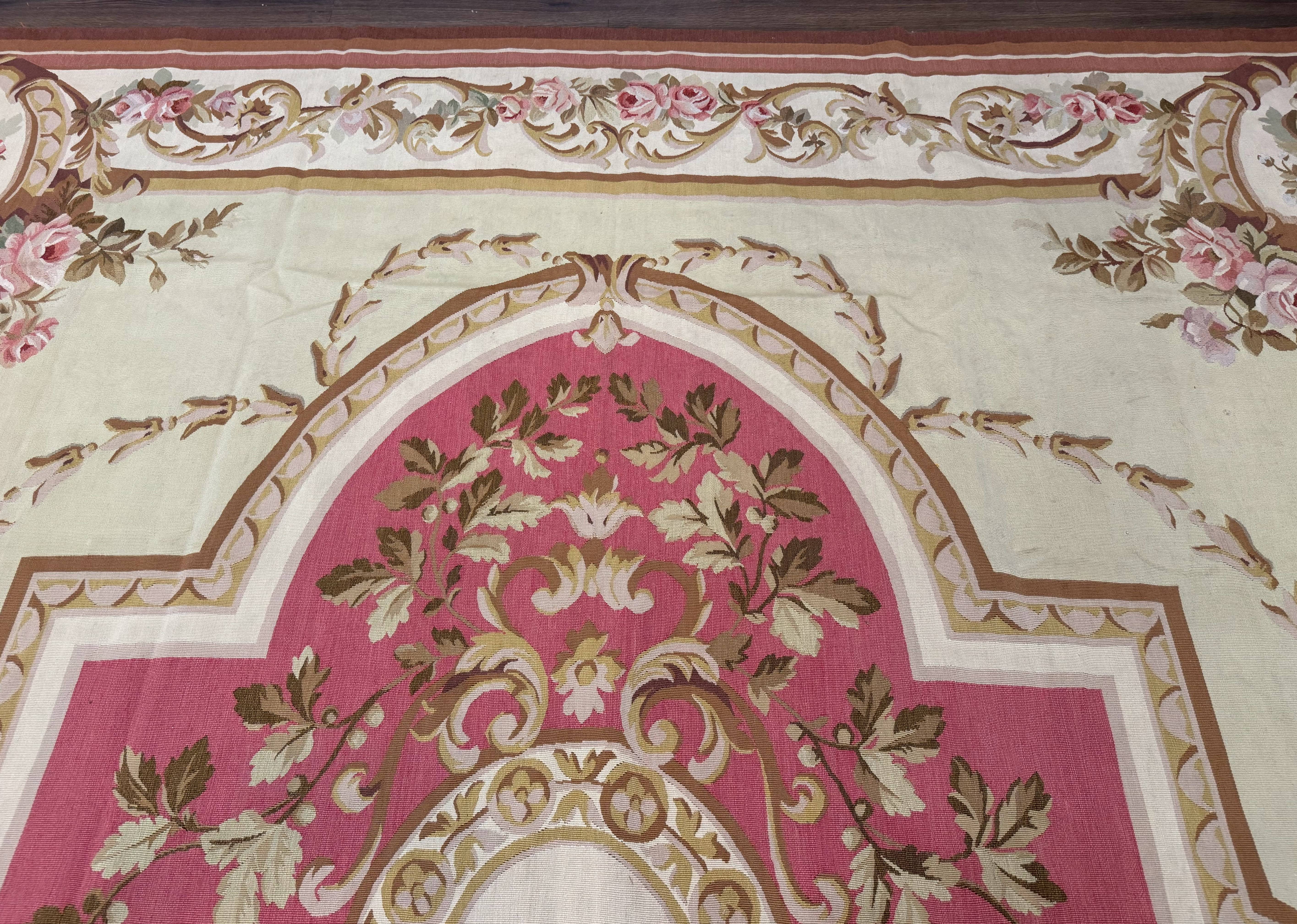 Large Aubusson Rug 10x14, European Elegant French Design, Floral Carpet - Jewel Rugs