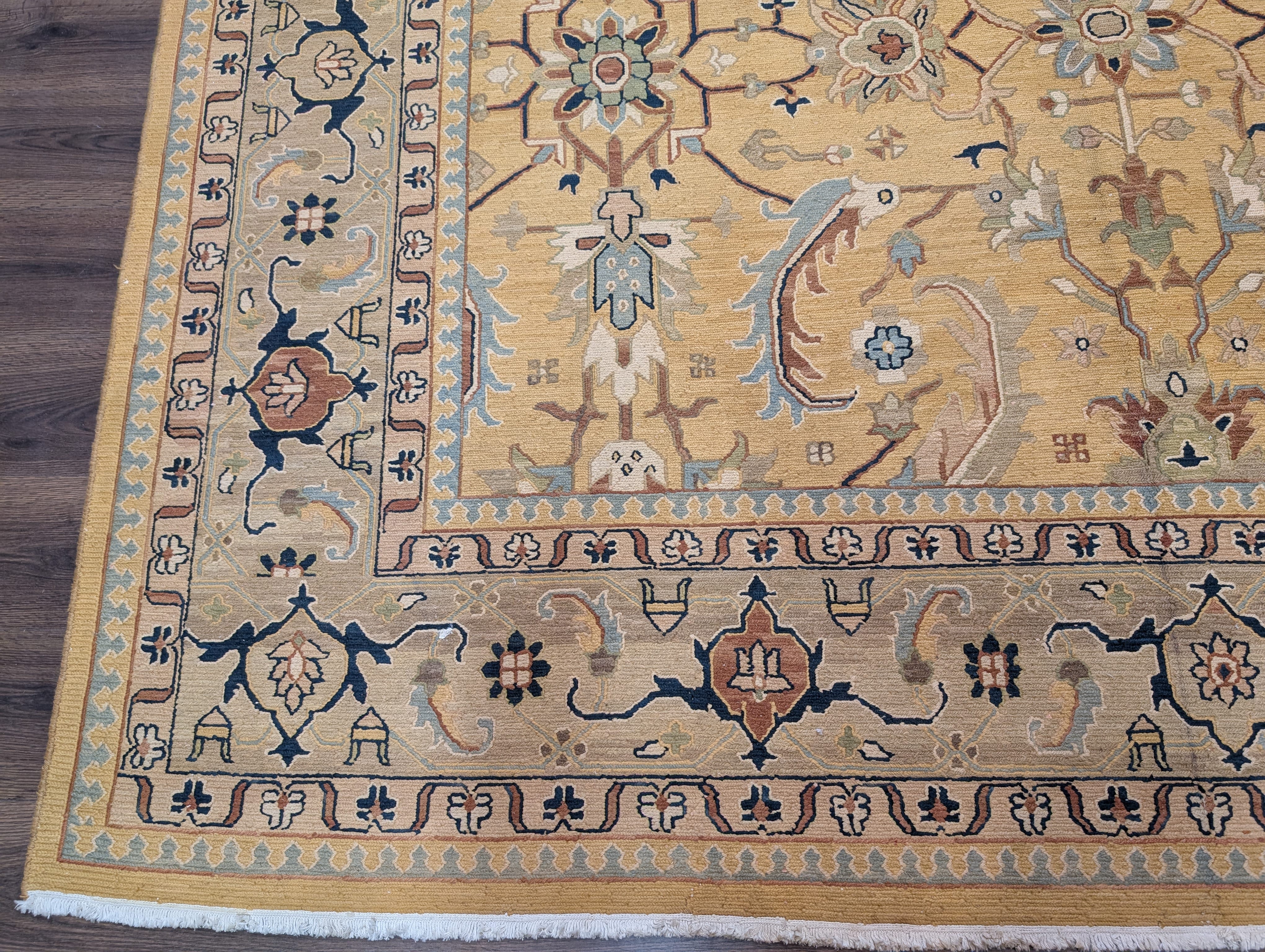 Indian Sultanabad Soumak Kilim 9x11, Hand-Woven Wool Light Yellow Carpet - Jewel Rugs