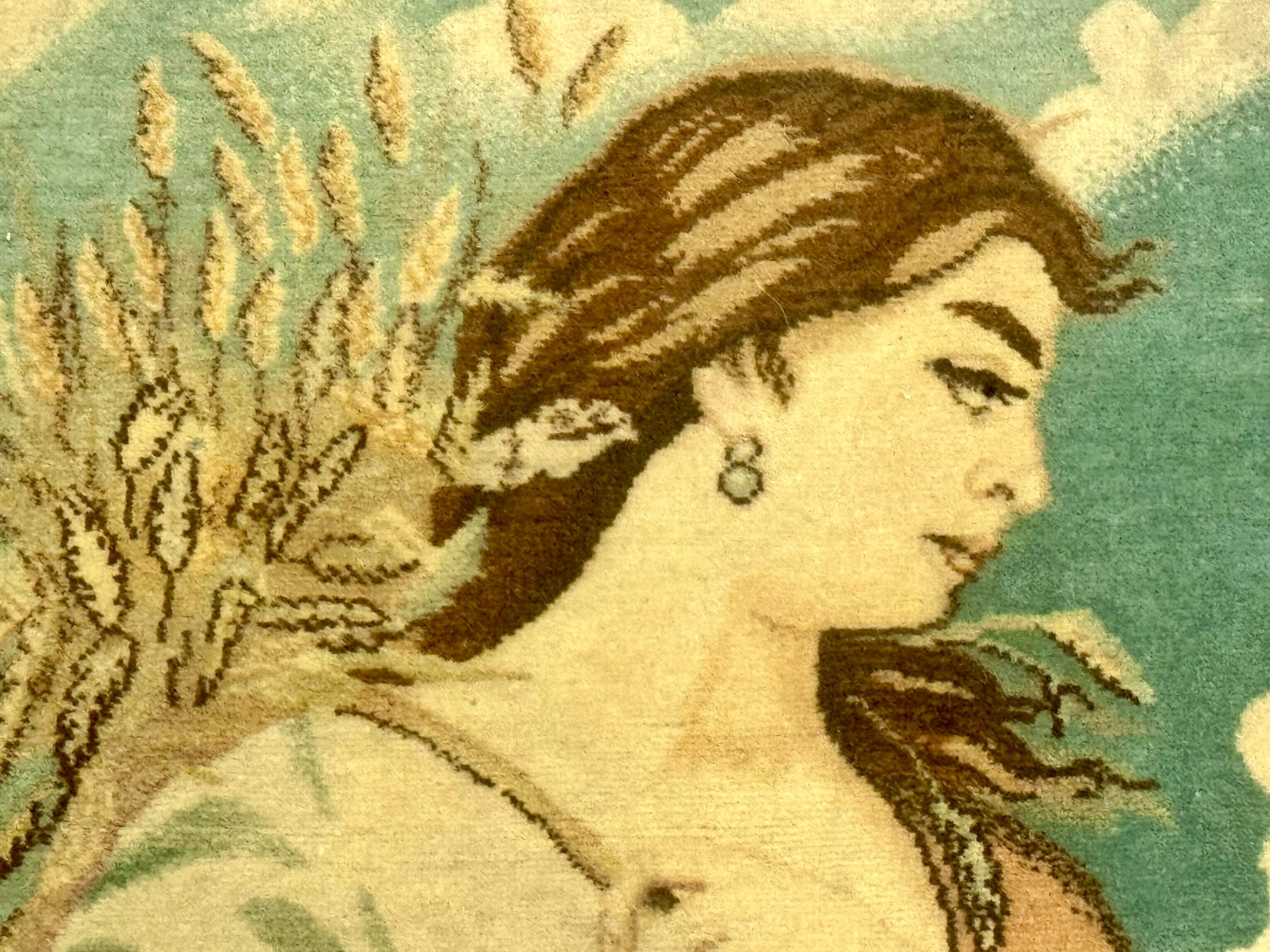 Persian Tabriz Pictorial Rug, Young Lady with Wheat, Very Fine, Wool, Wall Hanging Rug - Jewel Rugs
