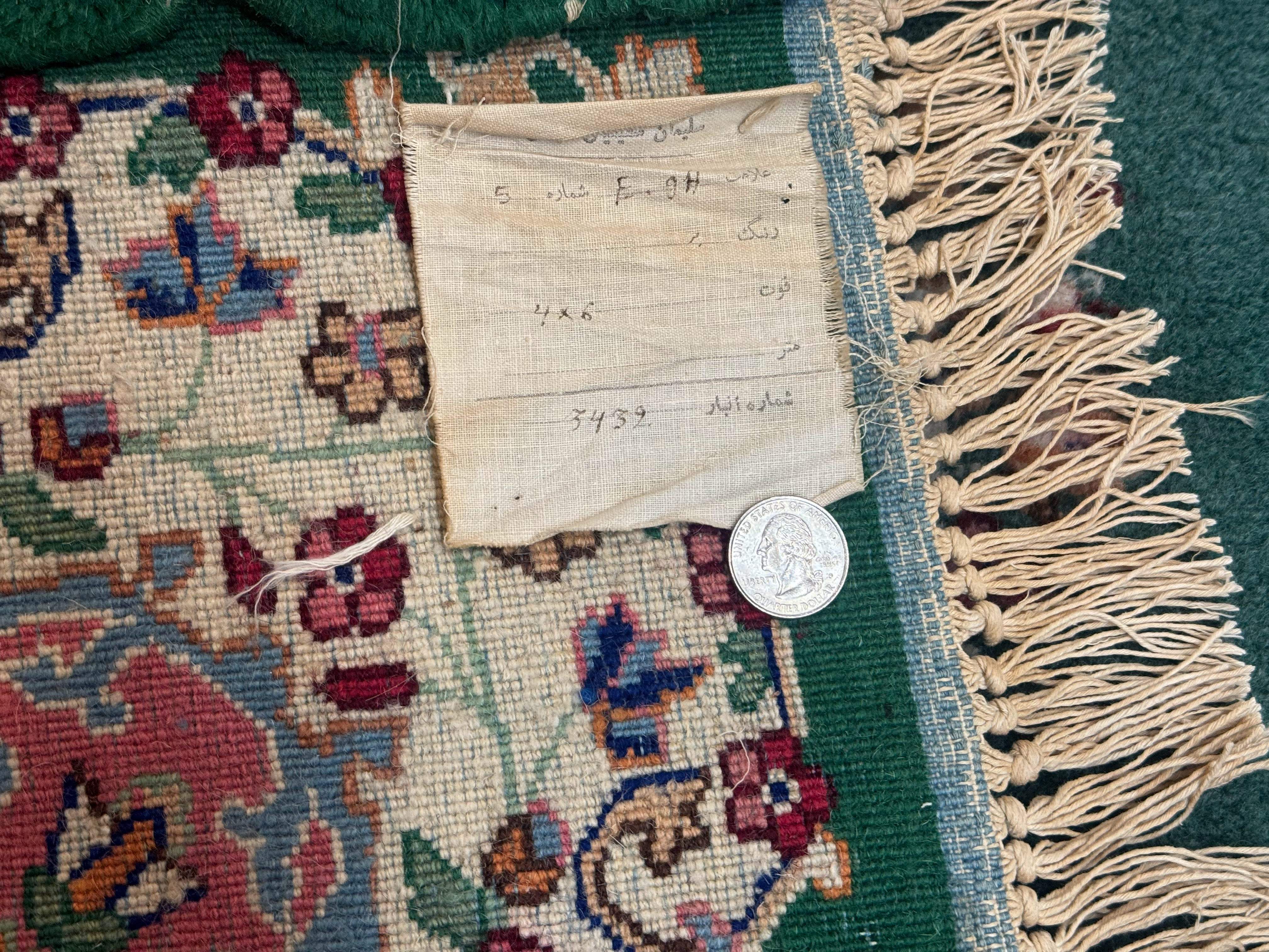 Persian Kerman Rug 4x6, Green Ivory Pink, Wool Vintage, Semi Open Field - Jewel Rugs