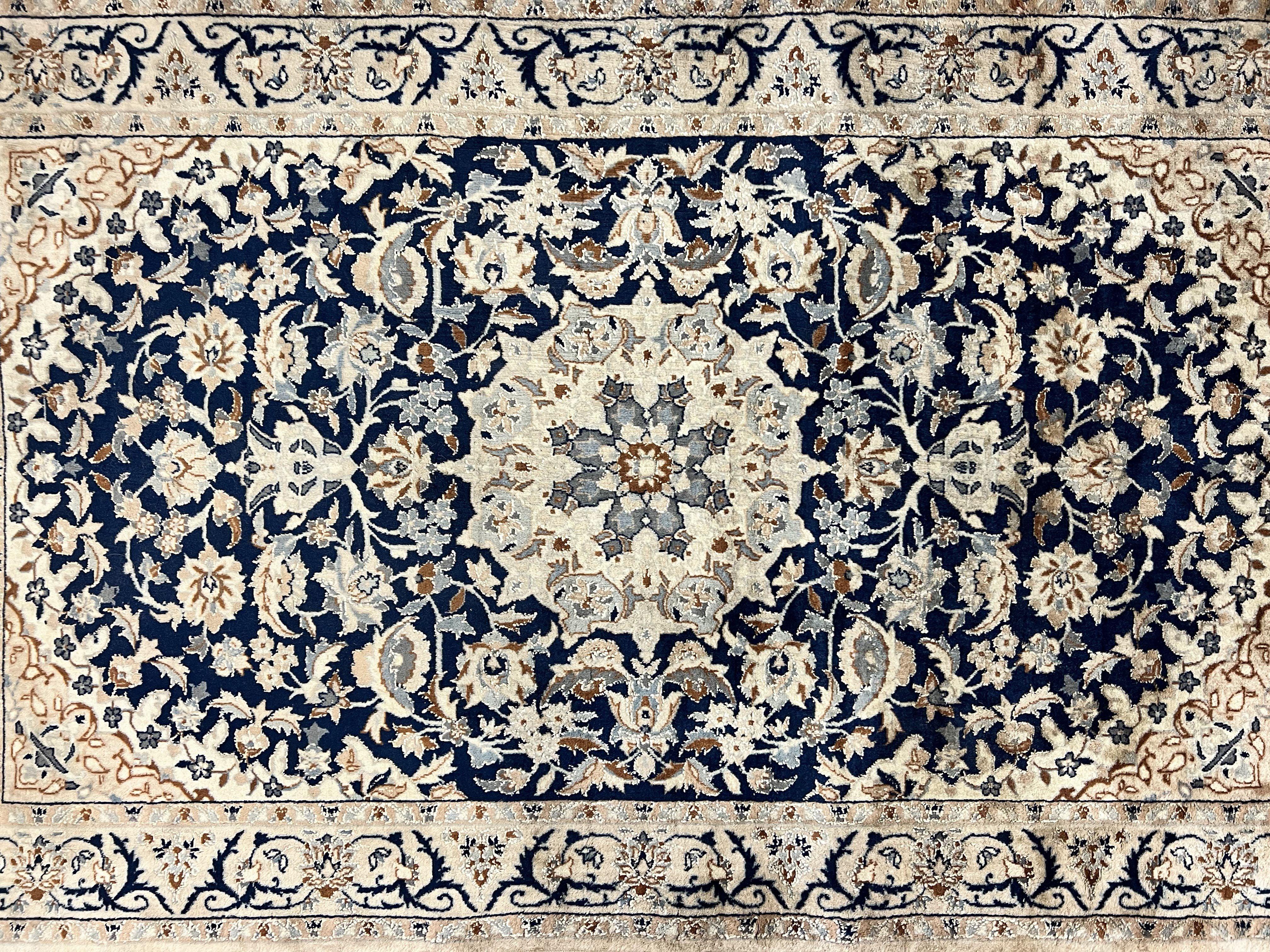 Persian Nain Rug 3x5, Floral Medallion Oriental Carpet, Very Fine Hand Knotted Handmade Wool and Silk Highlights Rug, Vintage Semi Antique - Jewel Rugs