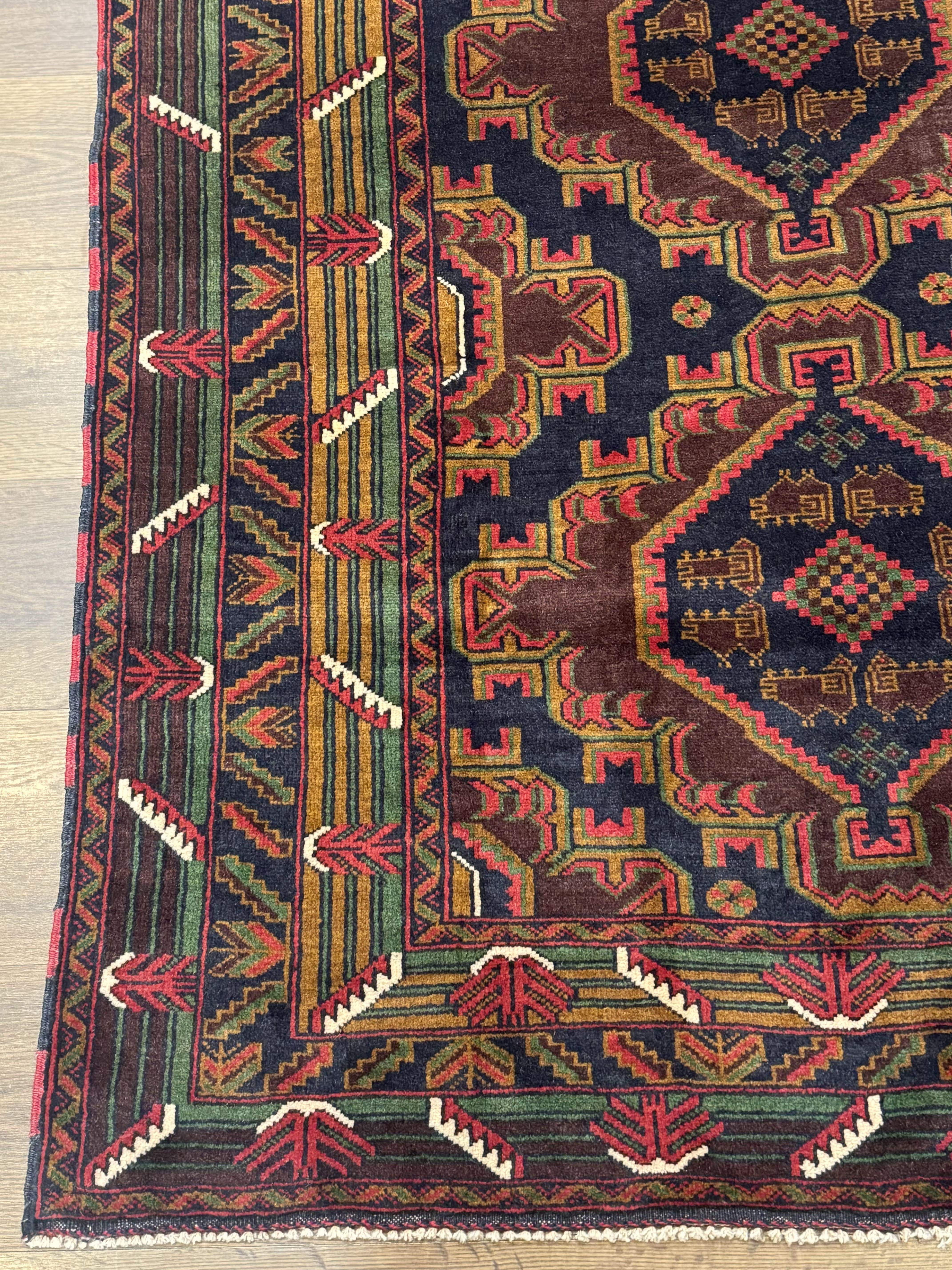 Persian Baluch Rug 4x6 – Navy and Plum, Hand-Knotted Wool Tribal Carpet - Jewel Rugs