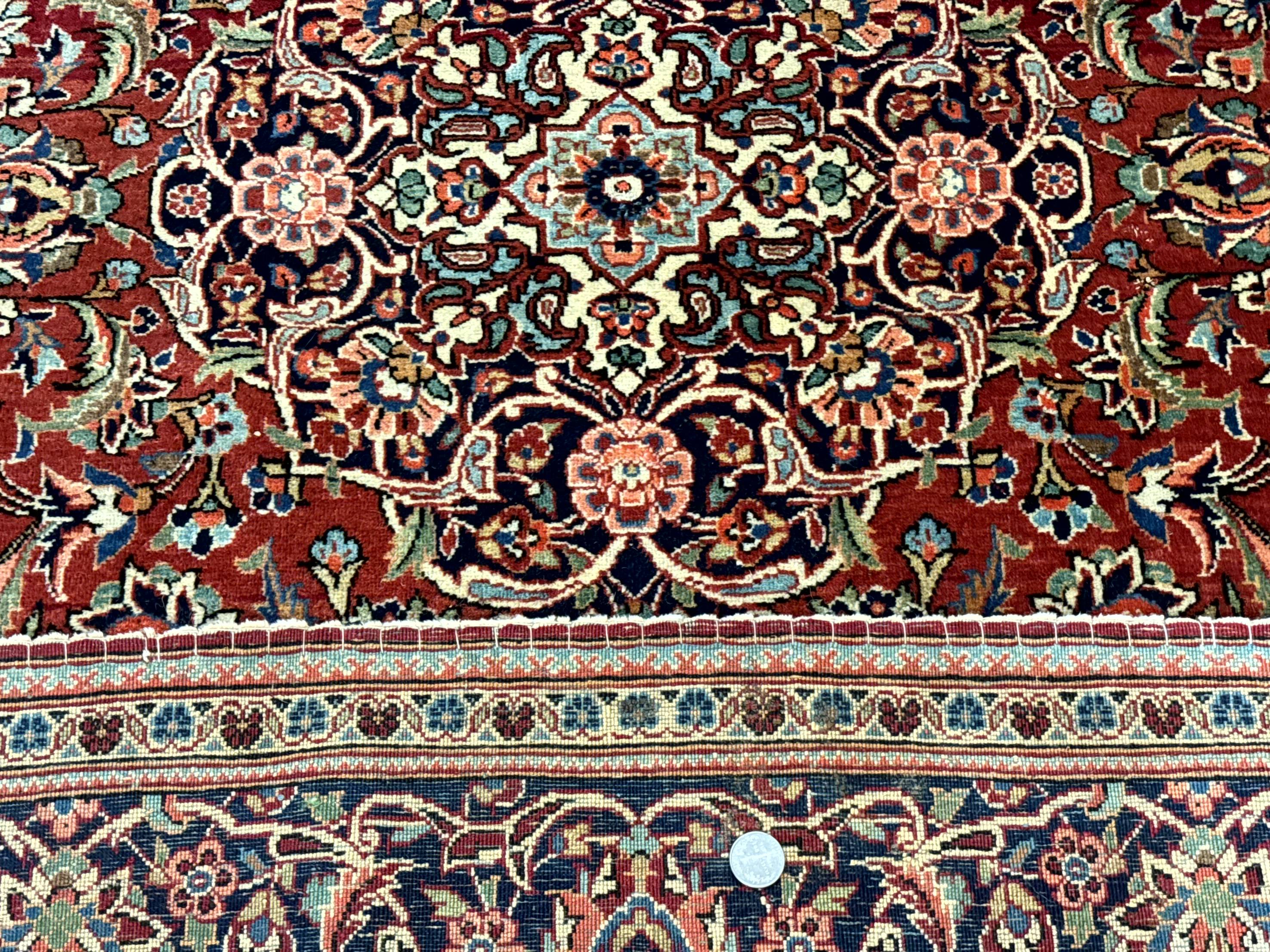 Persian Kashan Rug 4x7, Red and Navy Blue, Floral Antique Carpet - Jewel Rugs