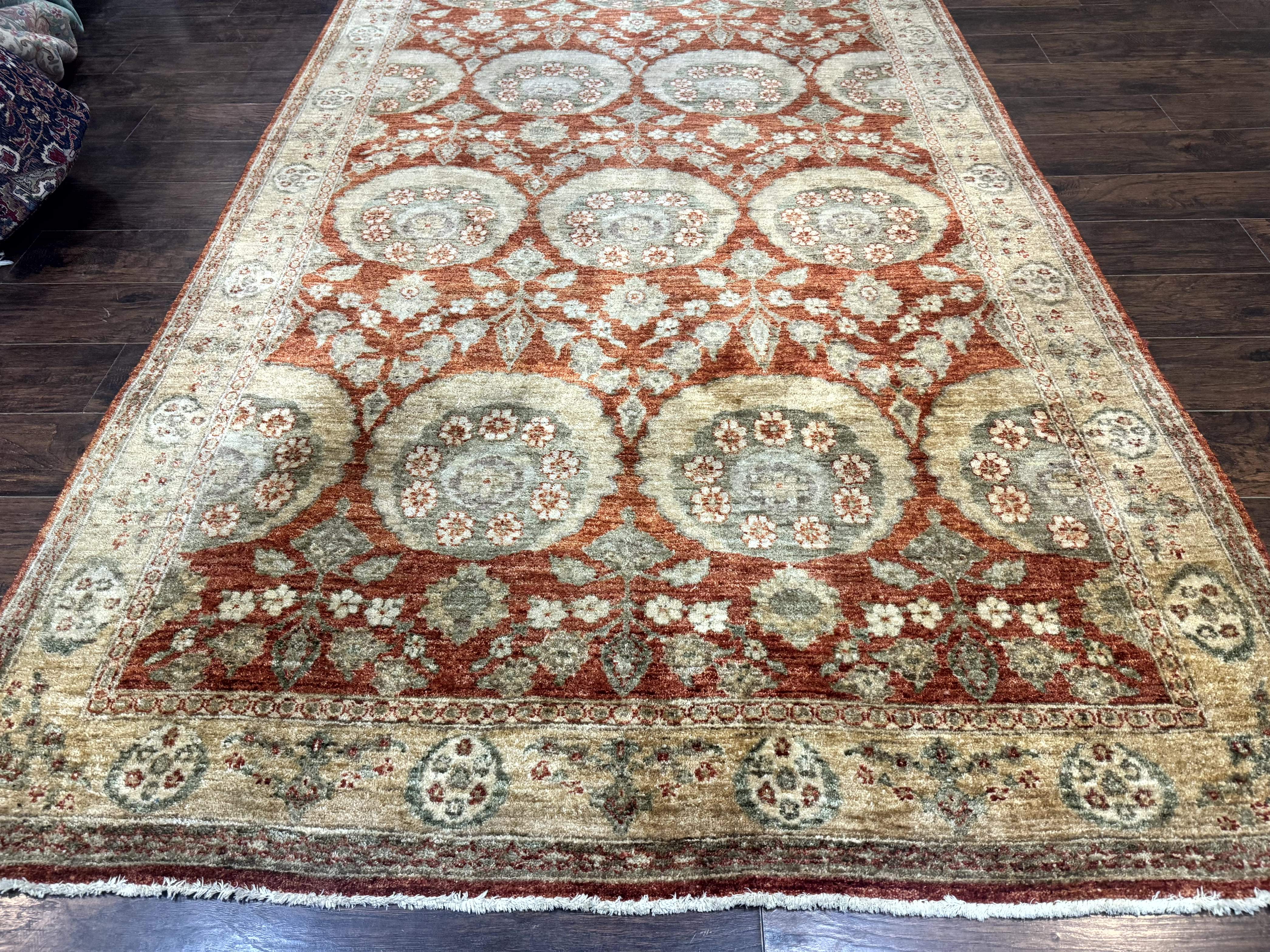 Pakistani Peshawar Wide Runner Rug 6x15 ft, Light Rust Red & Gold, Hand-Knotted Wool Chobi Carpet - Jewel Rugs