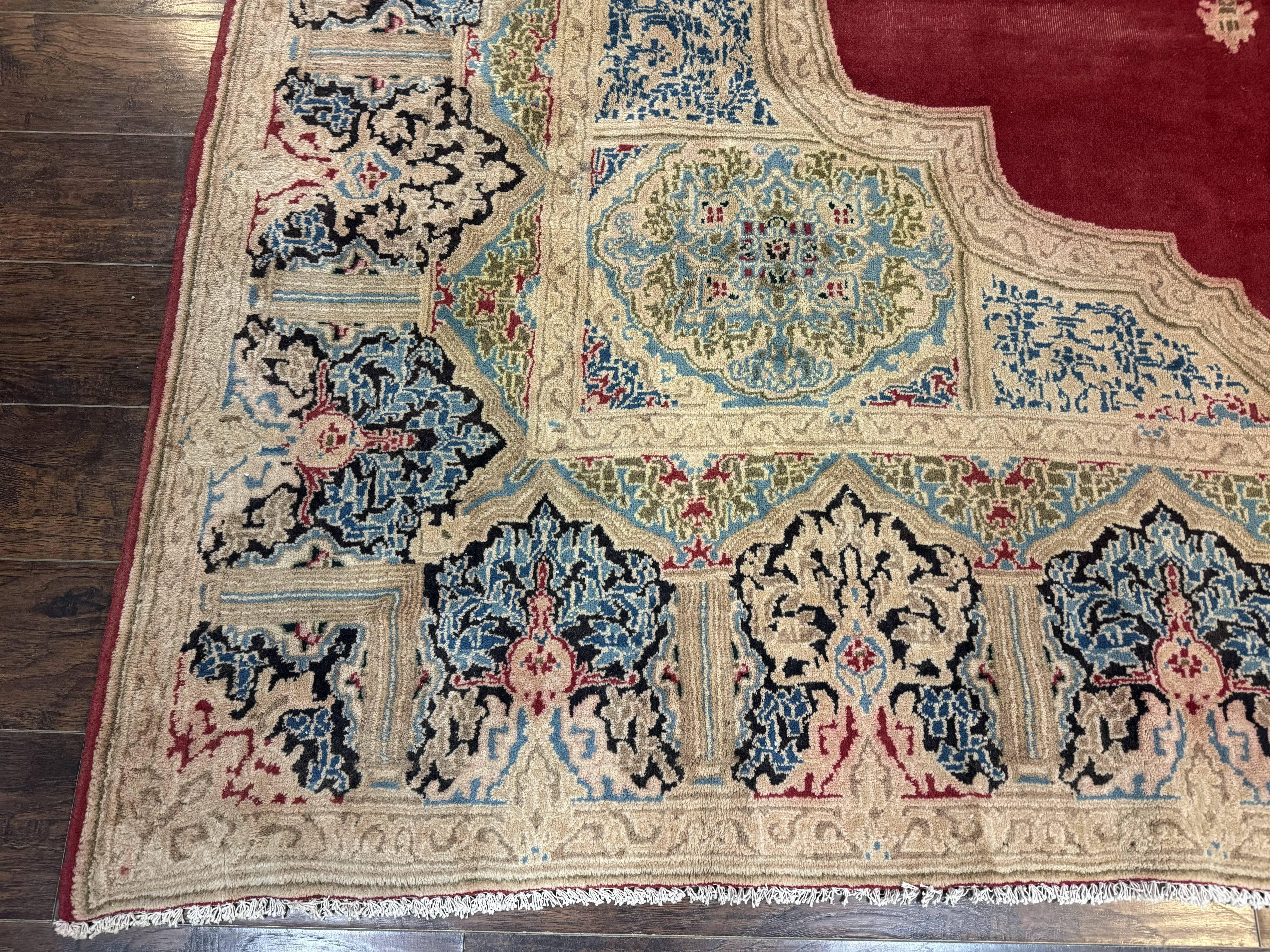 Large Persian Kerman Rug 10x13, Semi Open Field, Red Blue Tan, Handmade Persian Carpet, Antique - Jewel Rugs