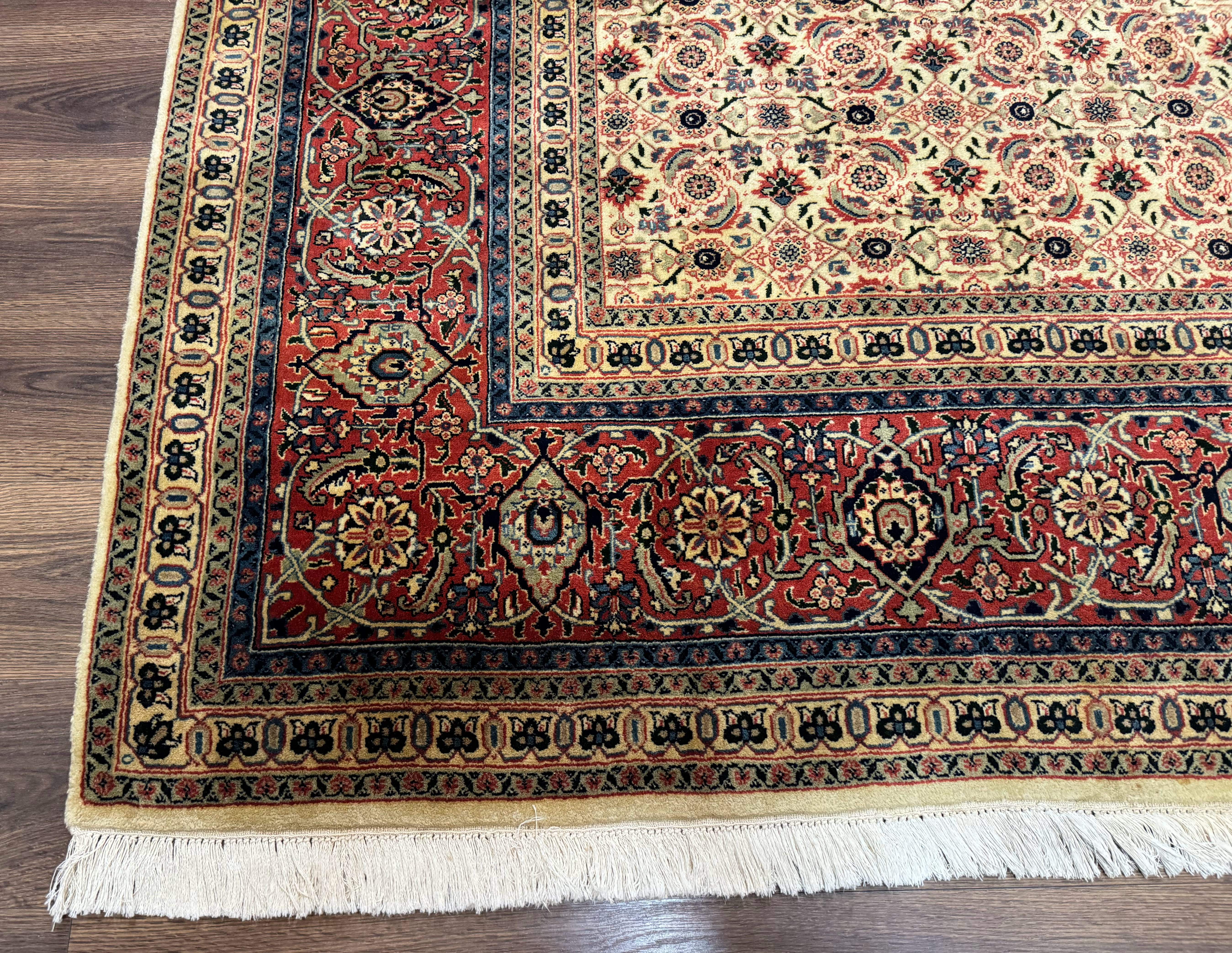 Indo Persian Rug 9x12, Beige and Rust Red, Fine, Allover Pattern, Wool Hand Knotted - Jewel Rugs