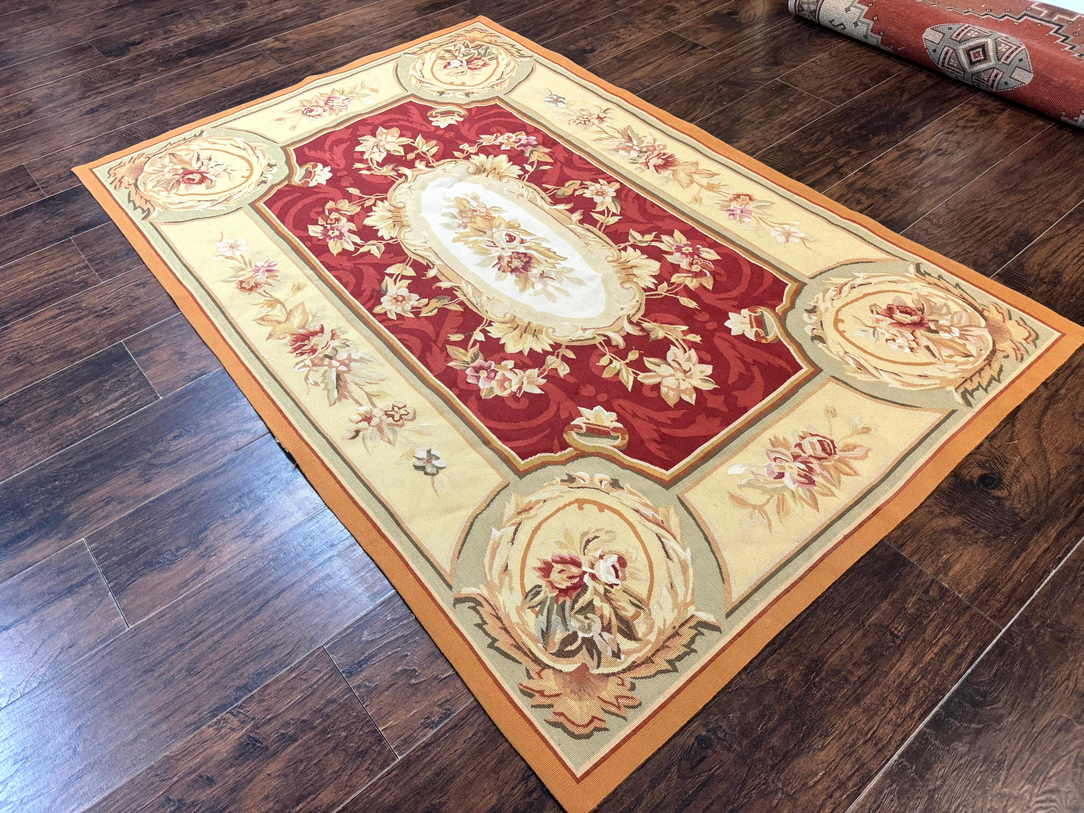 Aubusson Rug 4x6, Red, Floral, European Design, Vintage, Wool - Jewel Rugs