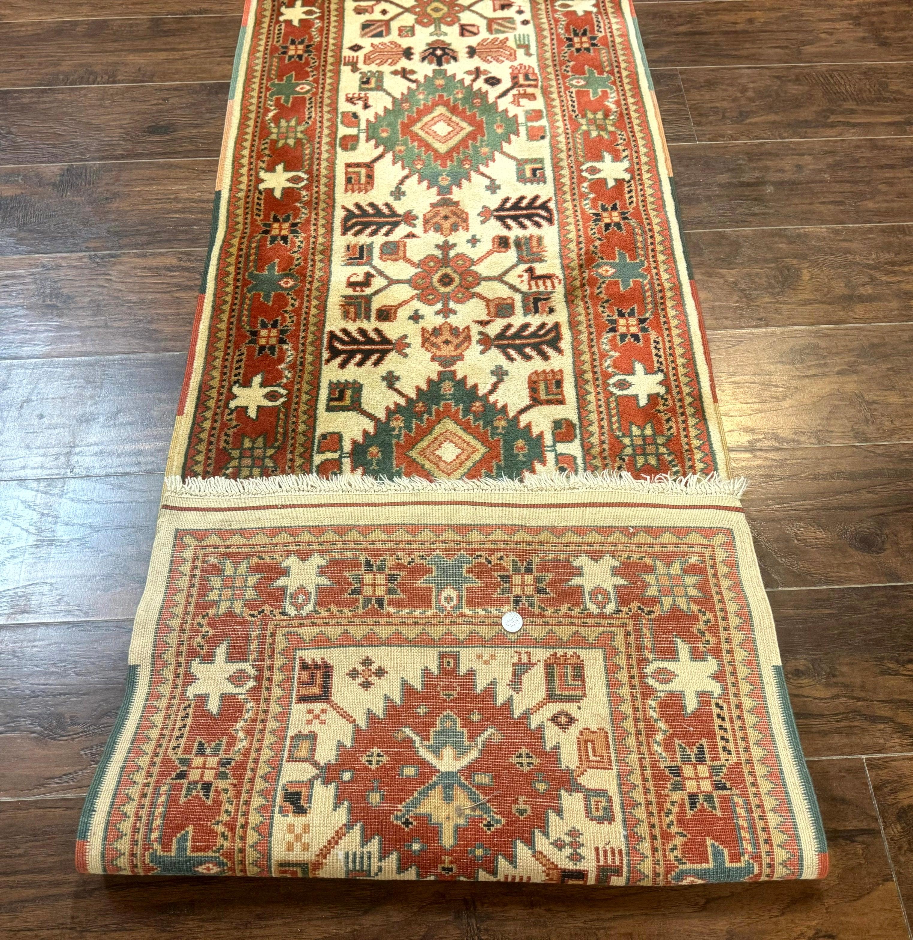 Turkish Runner Rug 2.4 x 8, Kazak Geometric Heriz Pattern, Beige Red - Jewel Rugs