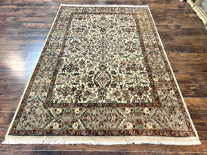 Indo Persian Rug 6x9, Indian Agra Rug, Vintage Handmade Wool Carpet, Beige, Traditional, Pande Cameron