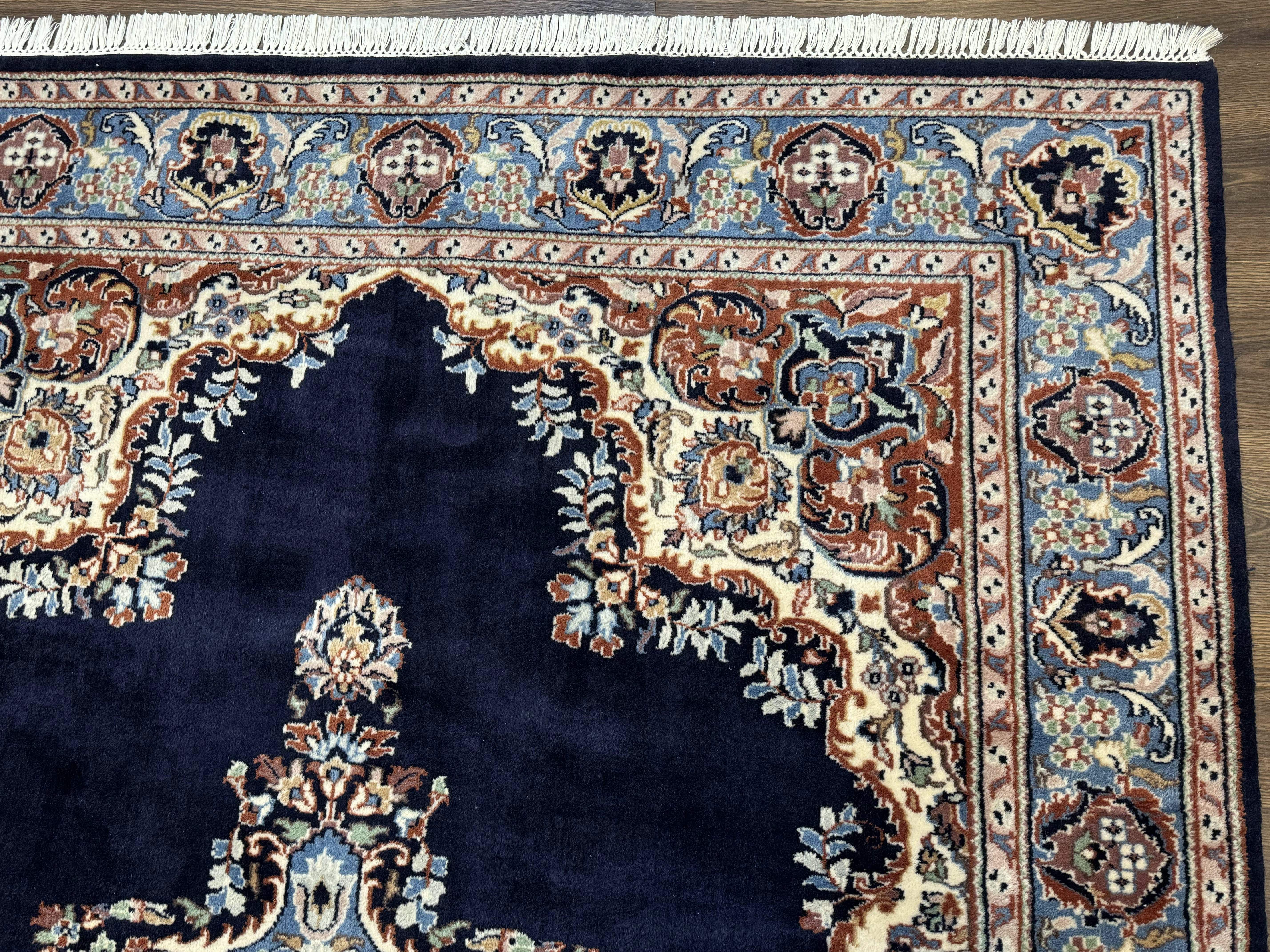 Indo Persian Kerman Rug 6x9 – Navy and Light Blue Hand-Knotted Wool Vintage Carpet - Jewel Rugs