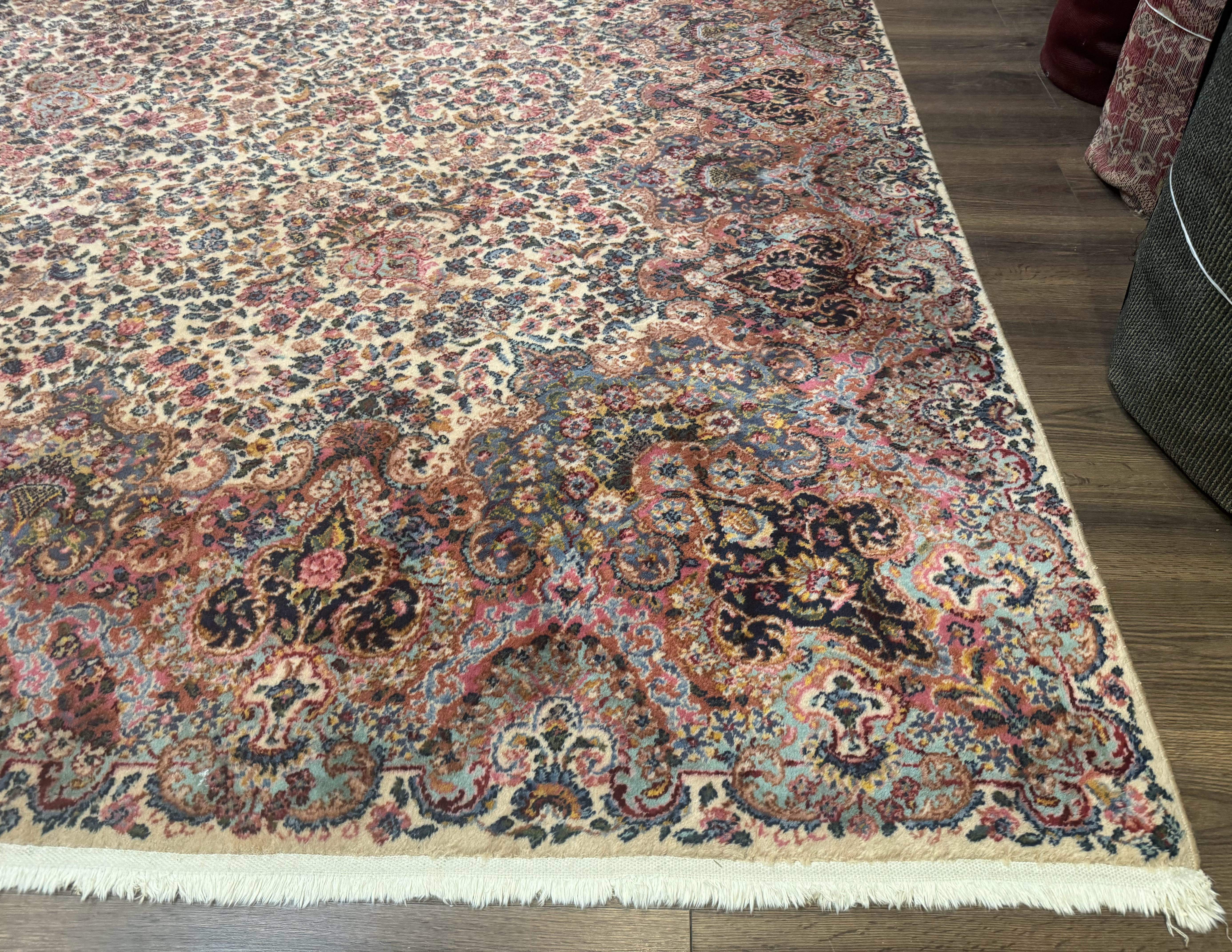 11x16 Karastan Ivory Kirman Rug #759, Floral Kirman, Wool, Original 700 Series, Palace Size - Jewel Rugs