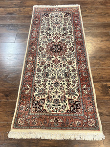 Sino Persian Rug 3x6, Short Runner Rug, Floral Medallion, Beige and Salmon Red, Wool Vintage Hand Knotted Fine Oriental Carpet 3 x 6 ft
