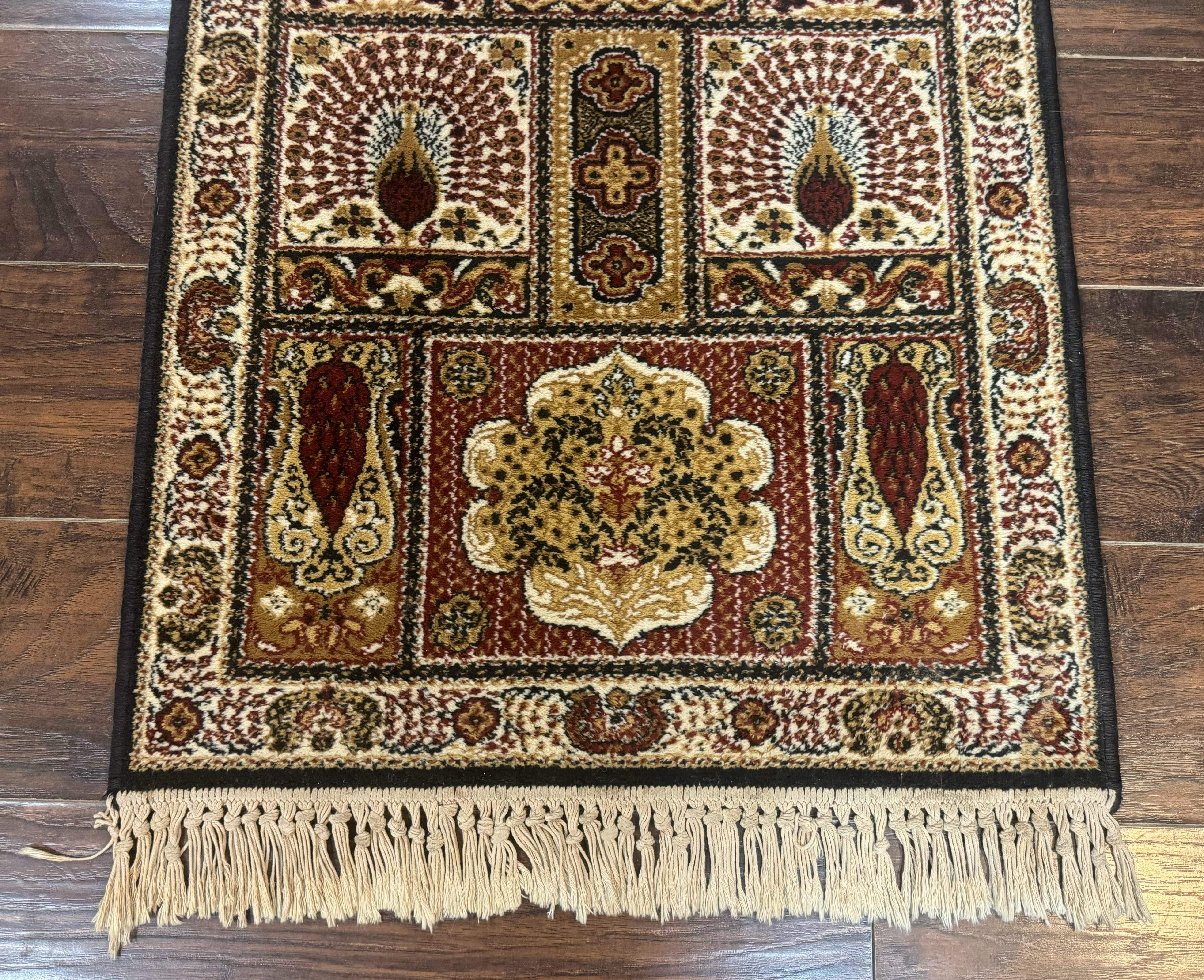 Couristan Runner Rug 2x9, Panel Design, Peacocks, Belgium Power Loomed, Wool Runner - Jewel Rugs