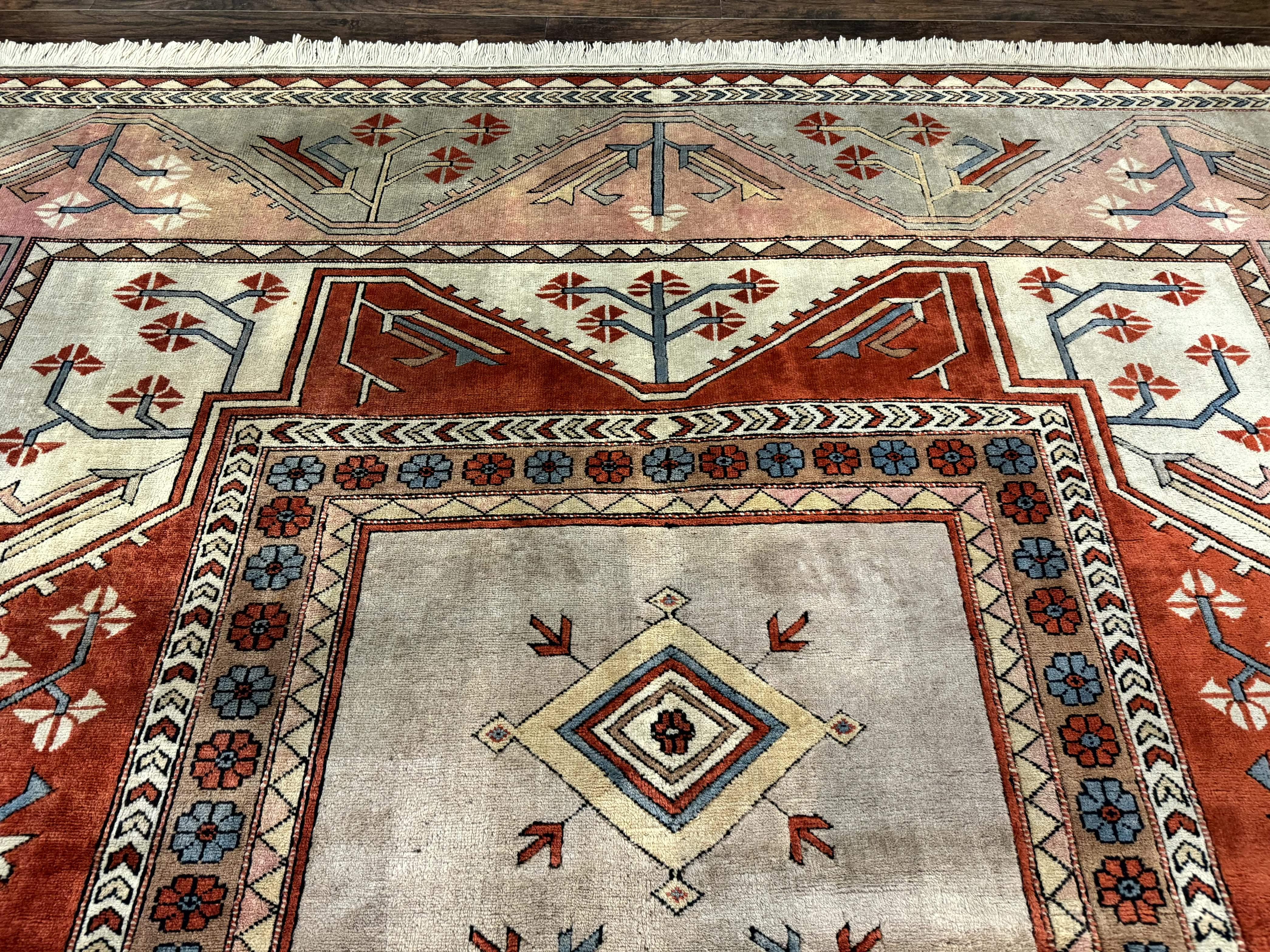 Large Turkish Milas Rug 10x13, Gray, Vintage, Wool on Wool - Jewel Rugs