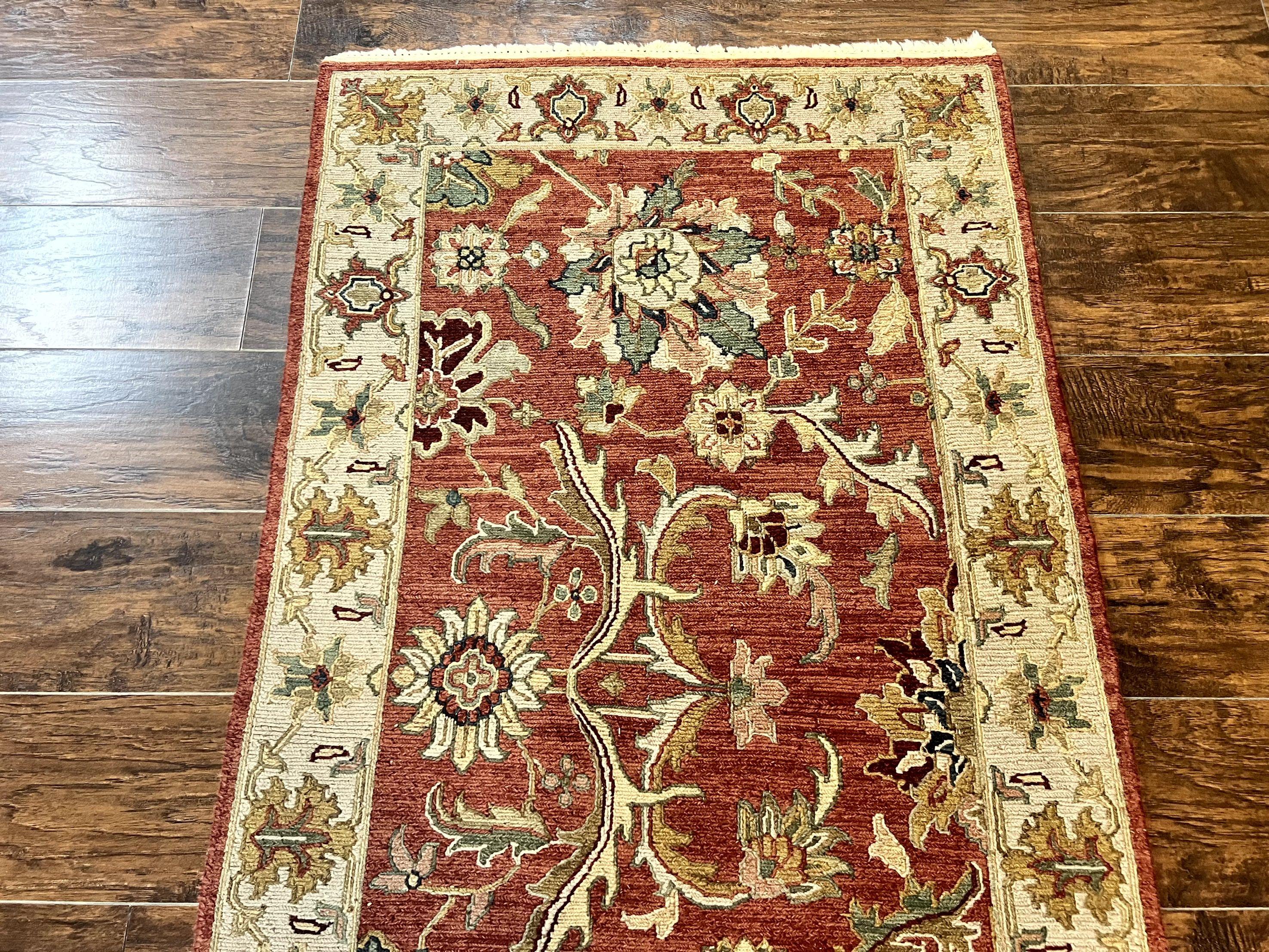 Turkish Flatweave Oushak Rug 3x5, Red and Tan, Floral, Handmade Vintage Wool Rug - Jewel Rugs