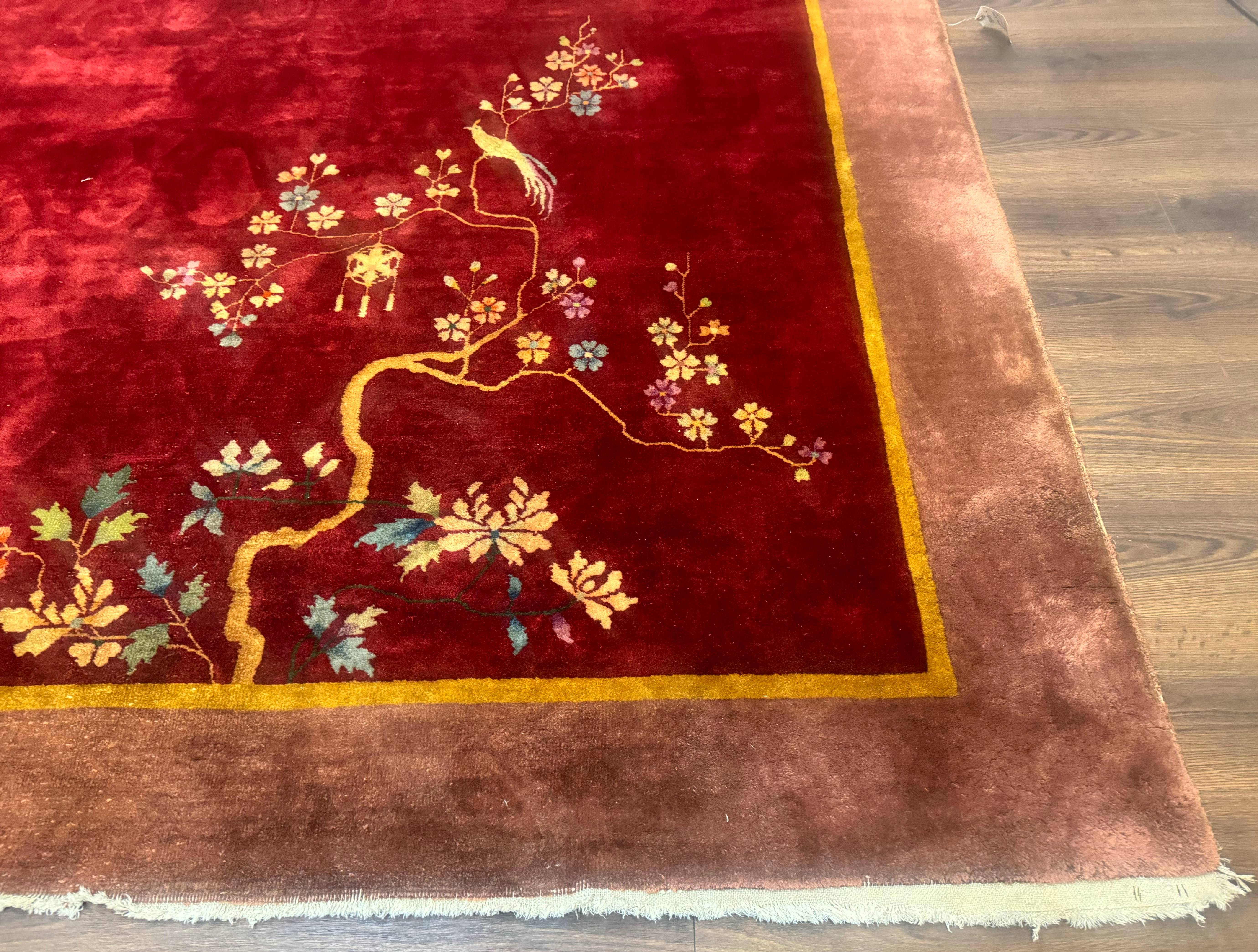 Red Chinese Art Deco Rug 9x11, Simple Design, Wool Chinese Area Rug, Antique - Jewel Rugs