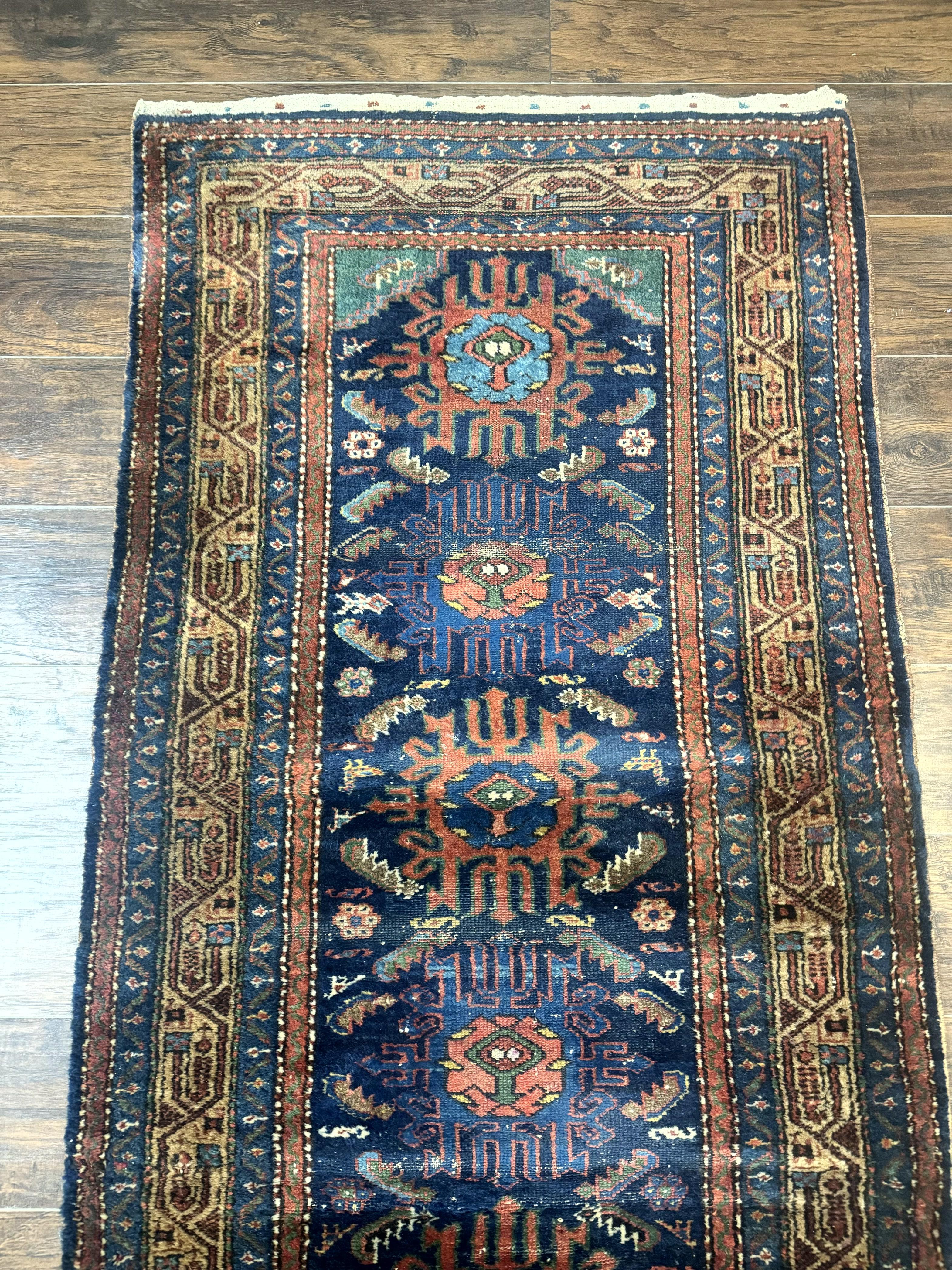 Antique Persian Sarab Runner 3x17, Blue Persian Runner Rug, Long Handmade Wool Carpet for Hallway, Rare, Tribal - Jewel Rugs